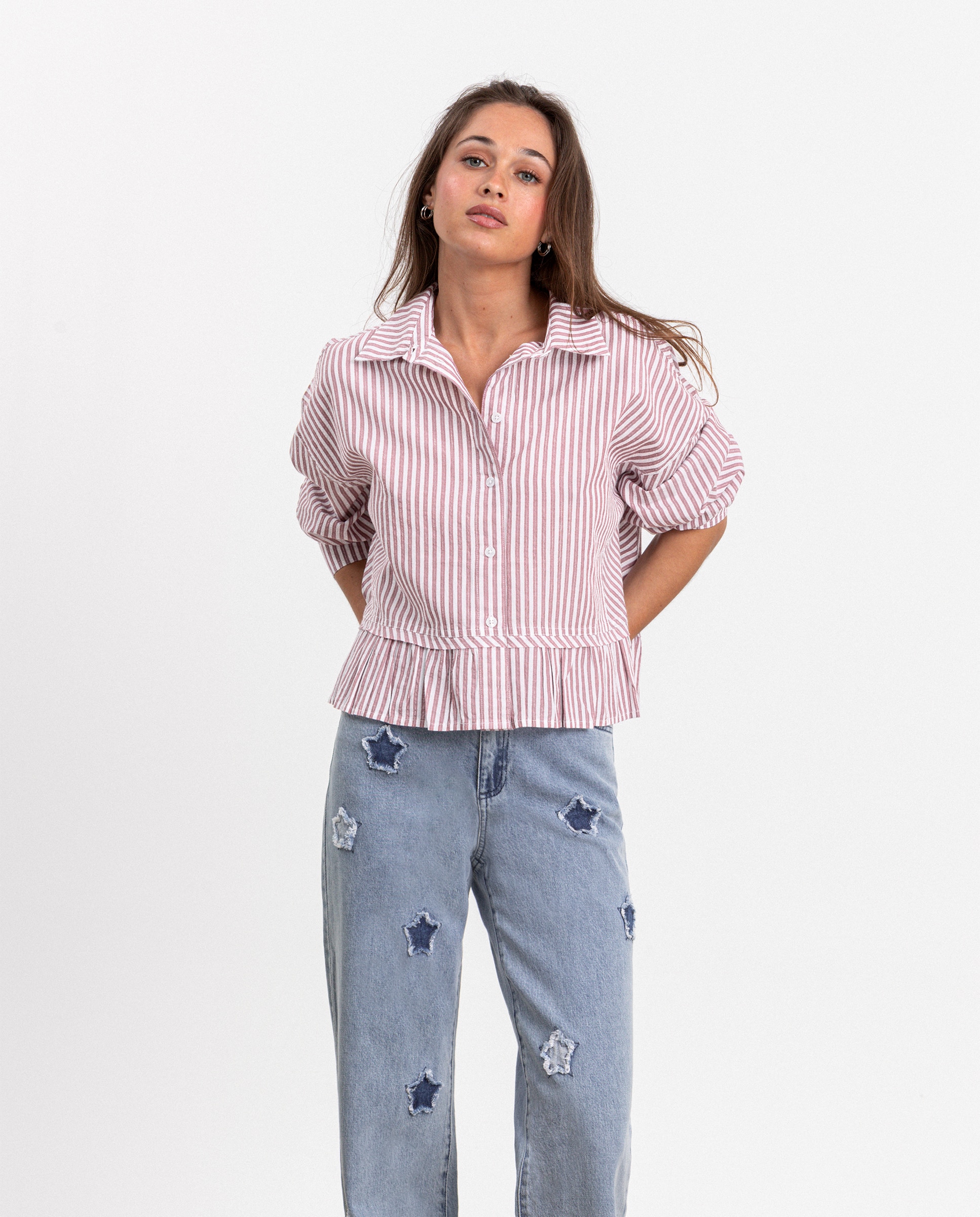 Jeans Straight com Estrelas Azul-3