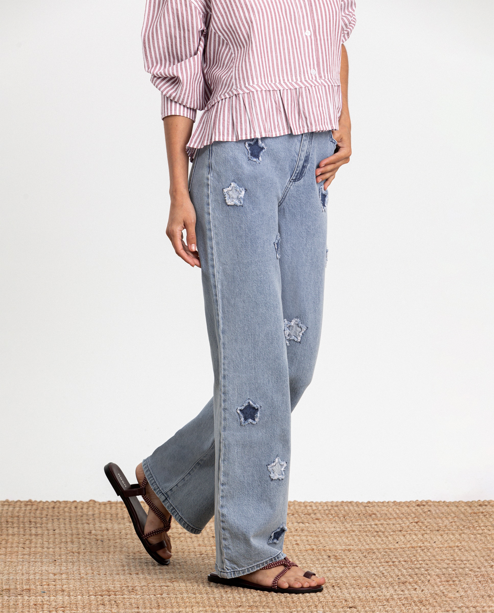 Jeans Straight com Estrelas Azul-4