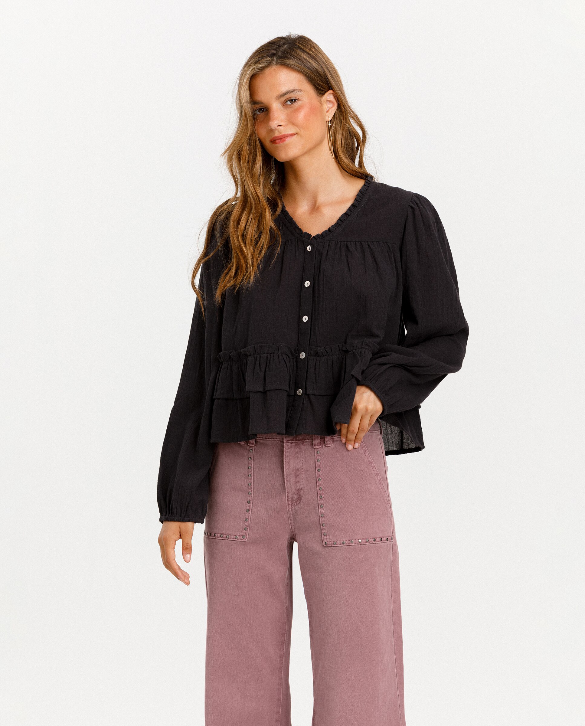 Jeans Culotte com Tachas Rosa-4