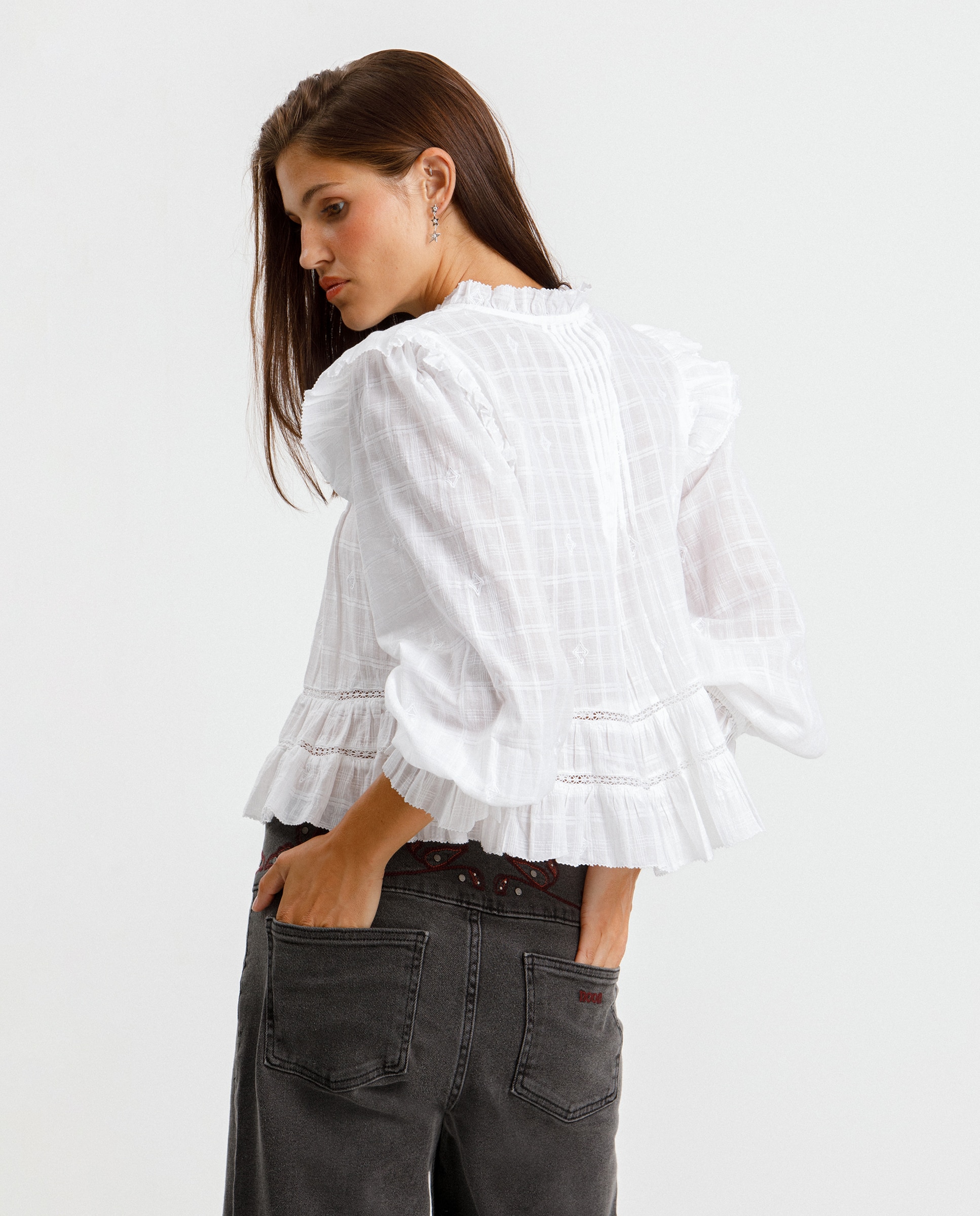 Blusa com Decote em V Aberto Branco-2