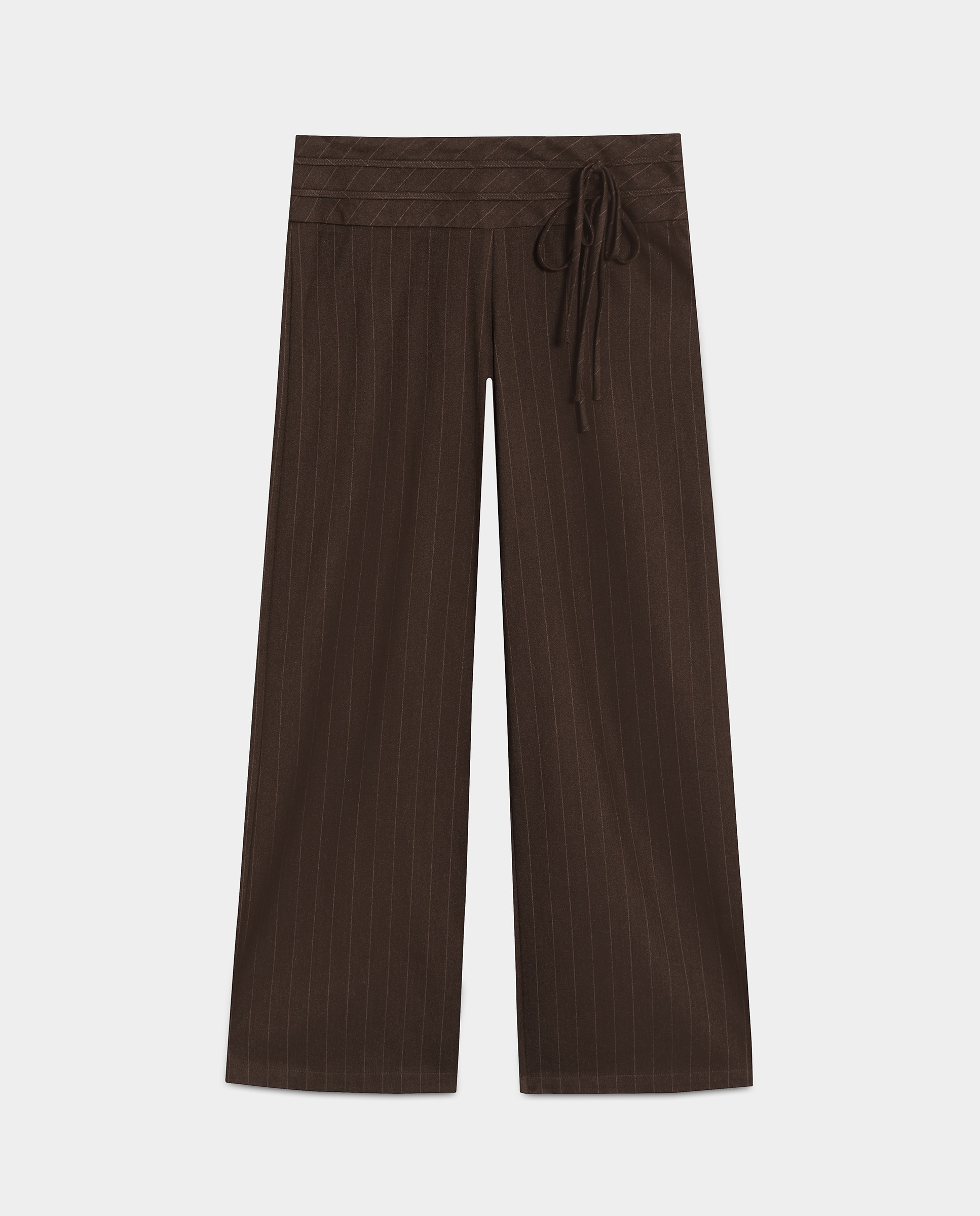 Calças Largas Às Riscas com Laço Castanho-5