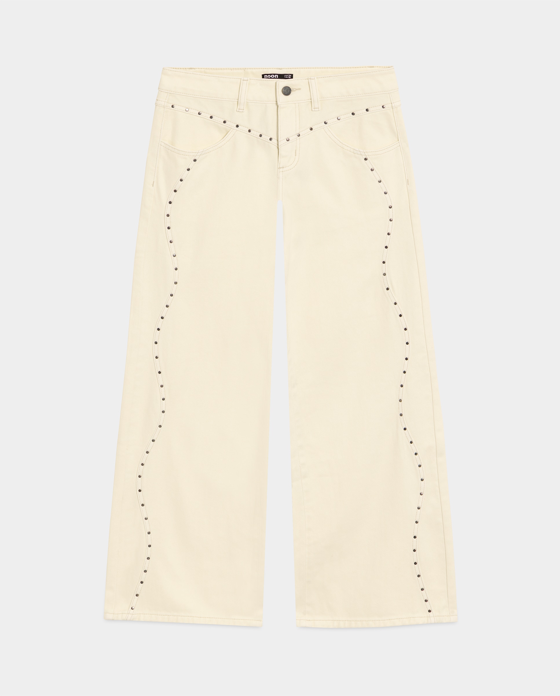 Jeans de Cintura Subida com Detalhe de Tachas Amarelo-5