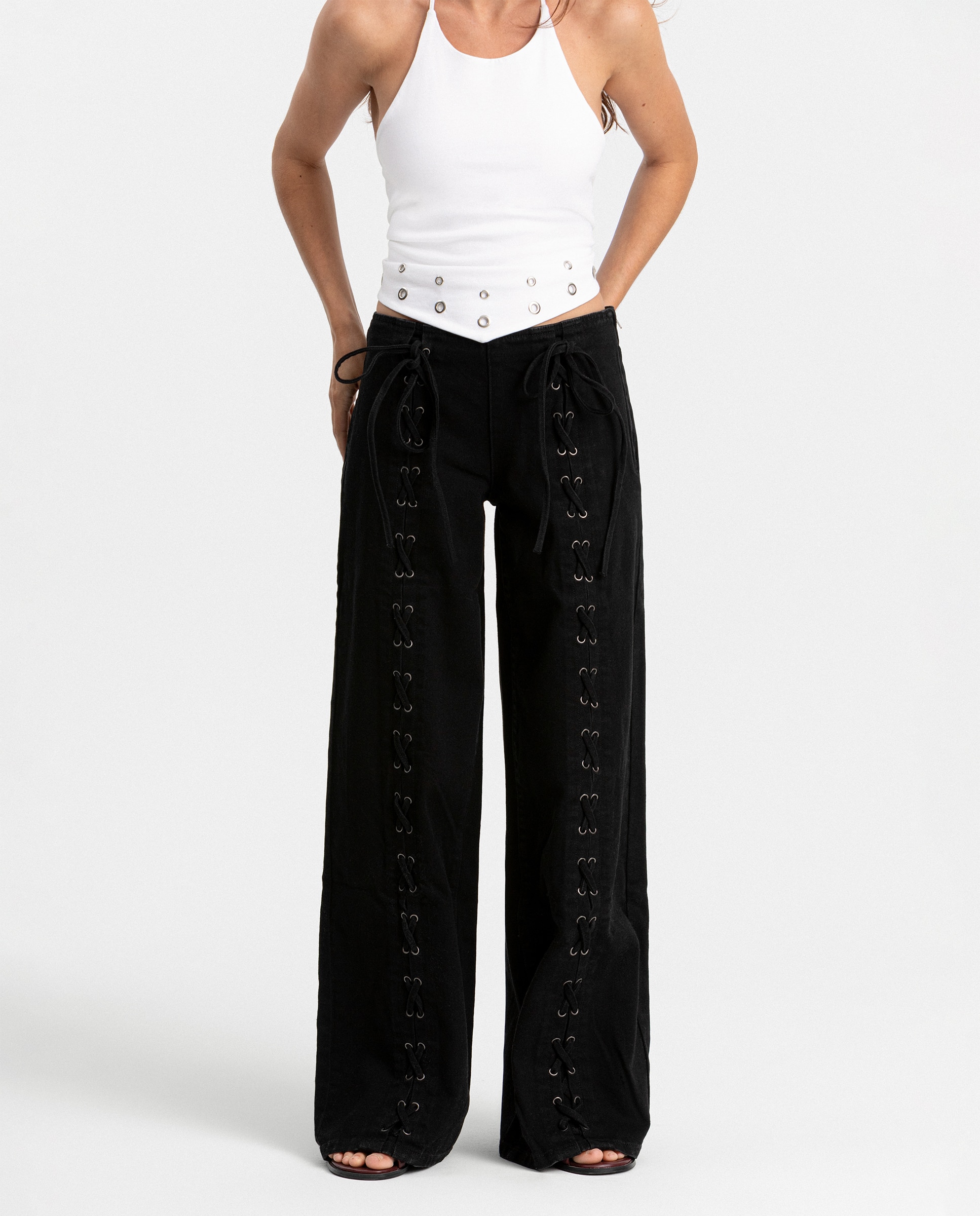 Jeans com Corte a Direito com Laçada Antracite / Cinzento-4
