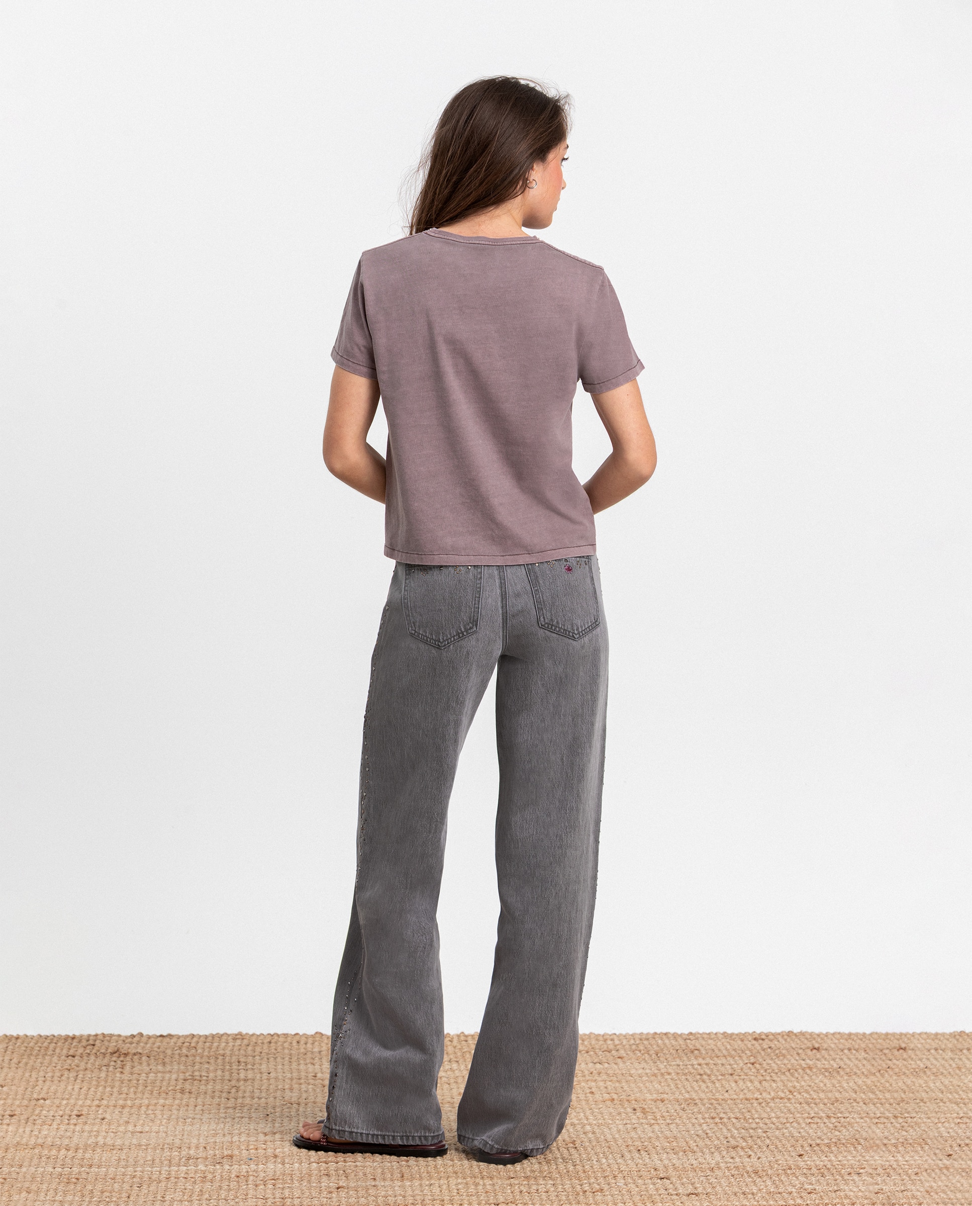 Jeans com Corte a Direito com Tachas Cinzento-escuro-2