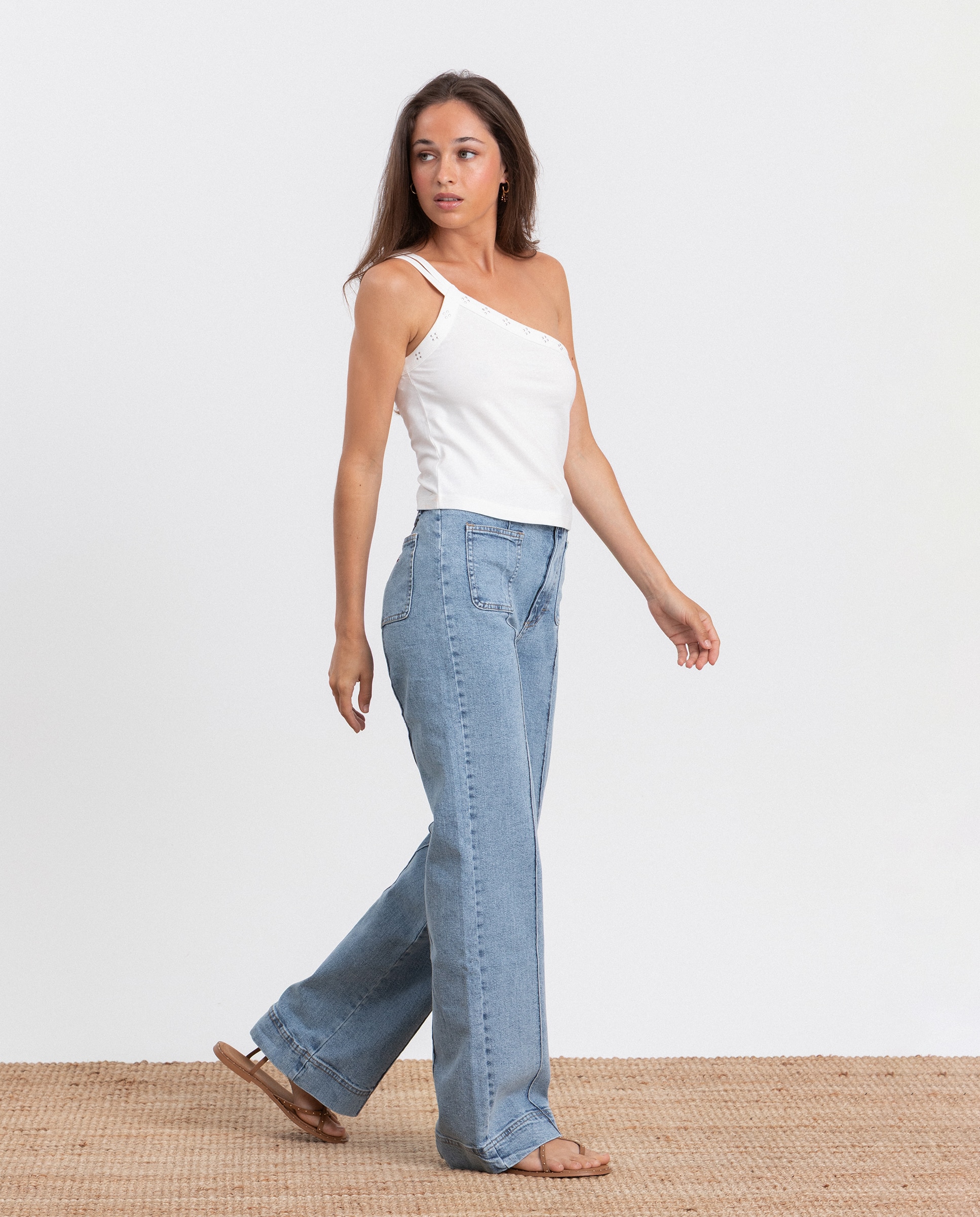 Jeans Culotte de Cintura Subida Azul-3