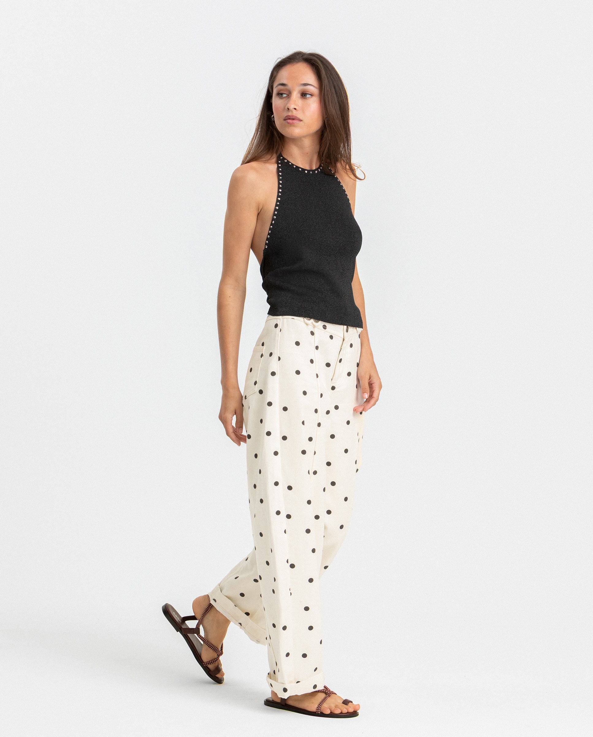 Jeans Barrel com Bolinhas Cru-3