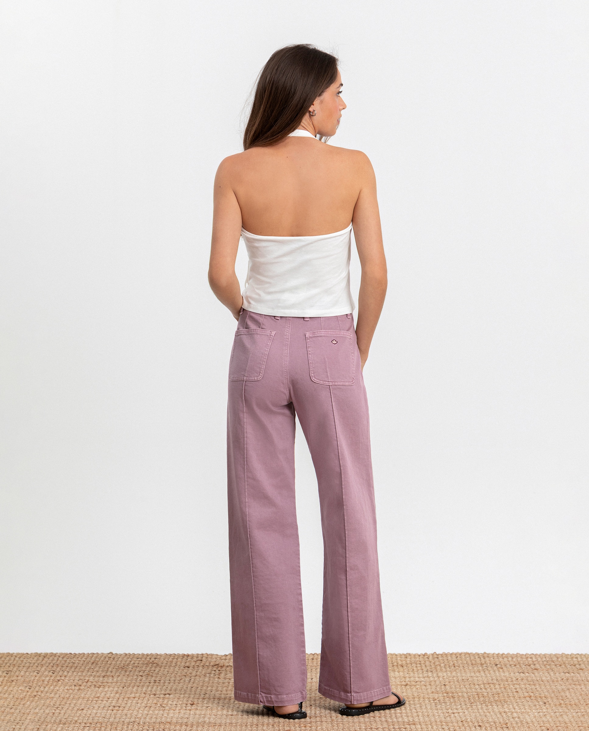 Jeans À Boca de Sino com Costura Decorativa Lilás-2