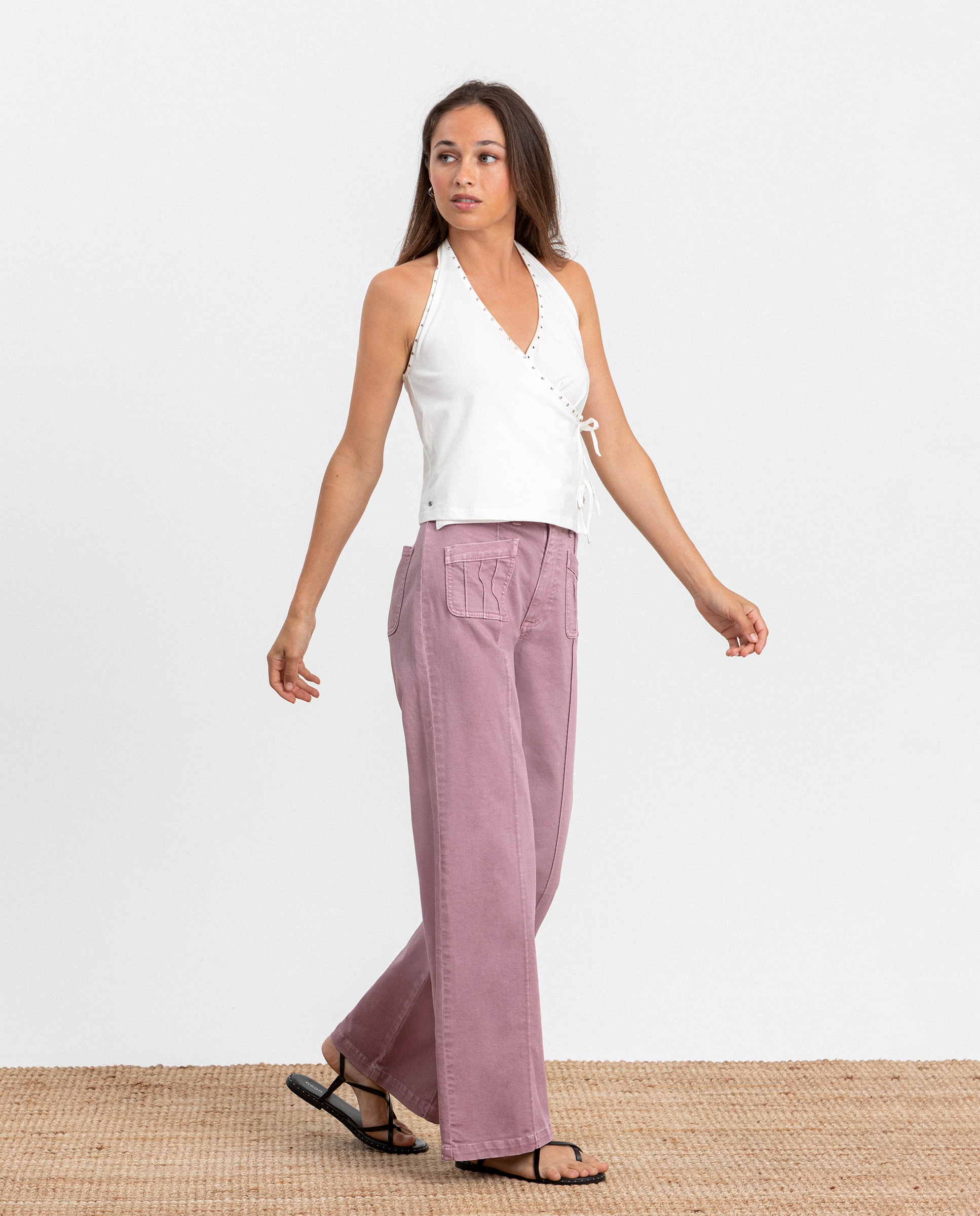 Jeans À Boca de Sino com Costura Decorativa Lilás-3