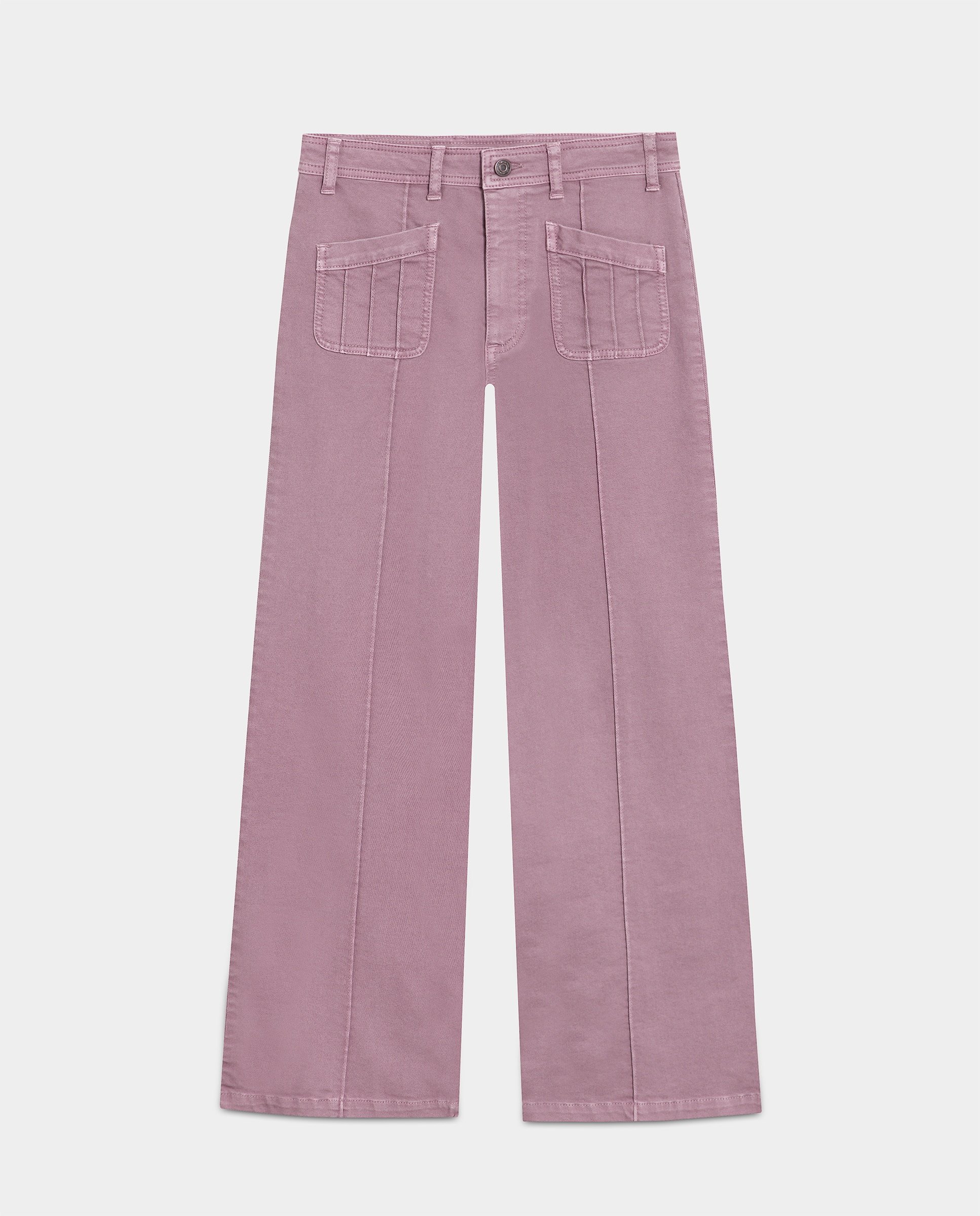 Jeans À Boca de Sino com Costura Decorativa Lilás-5