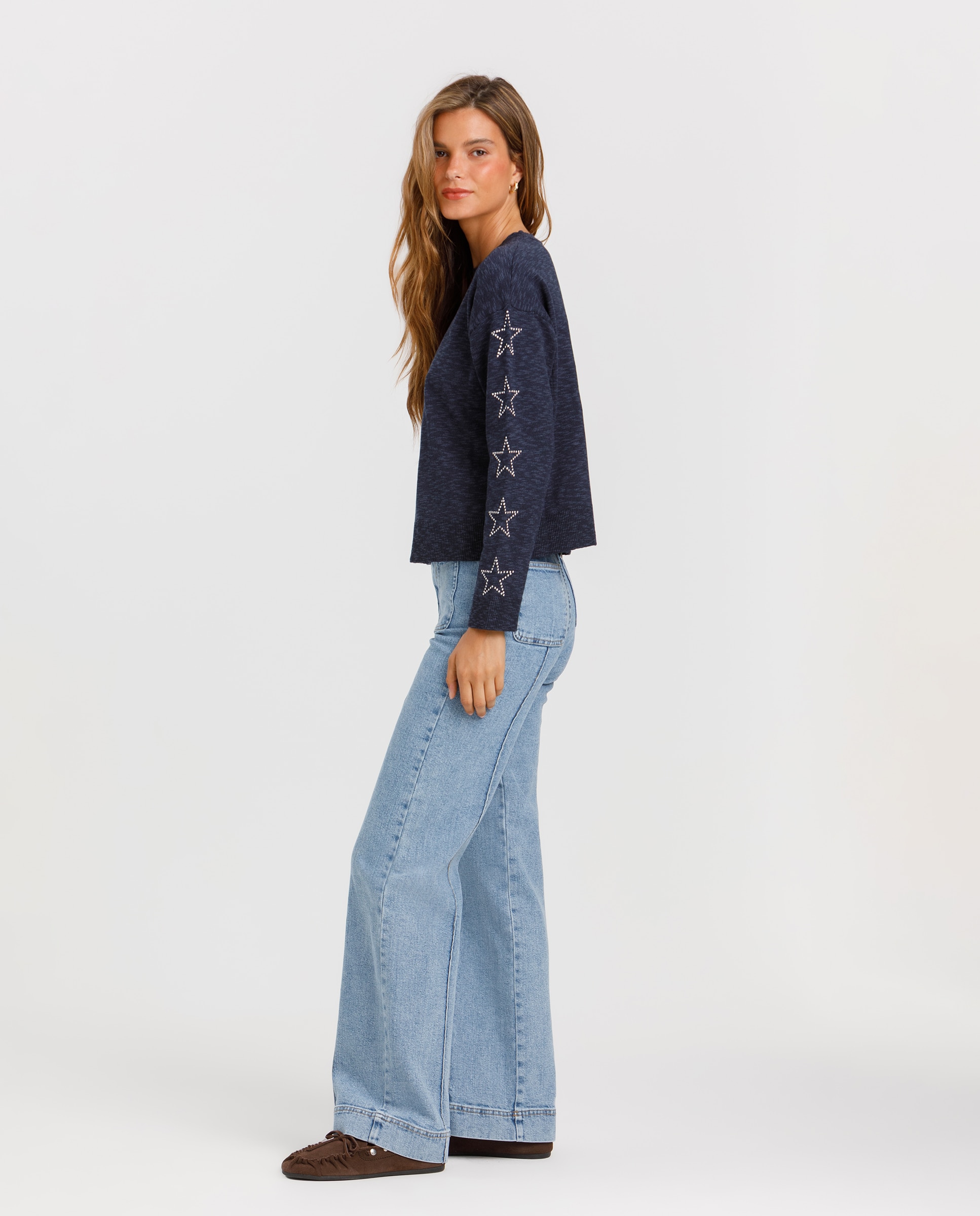 Jeans Culotte de Cintura Subida Azul-3