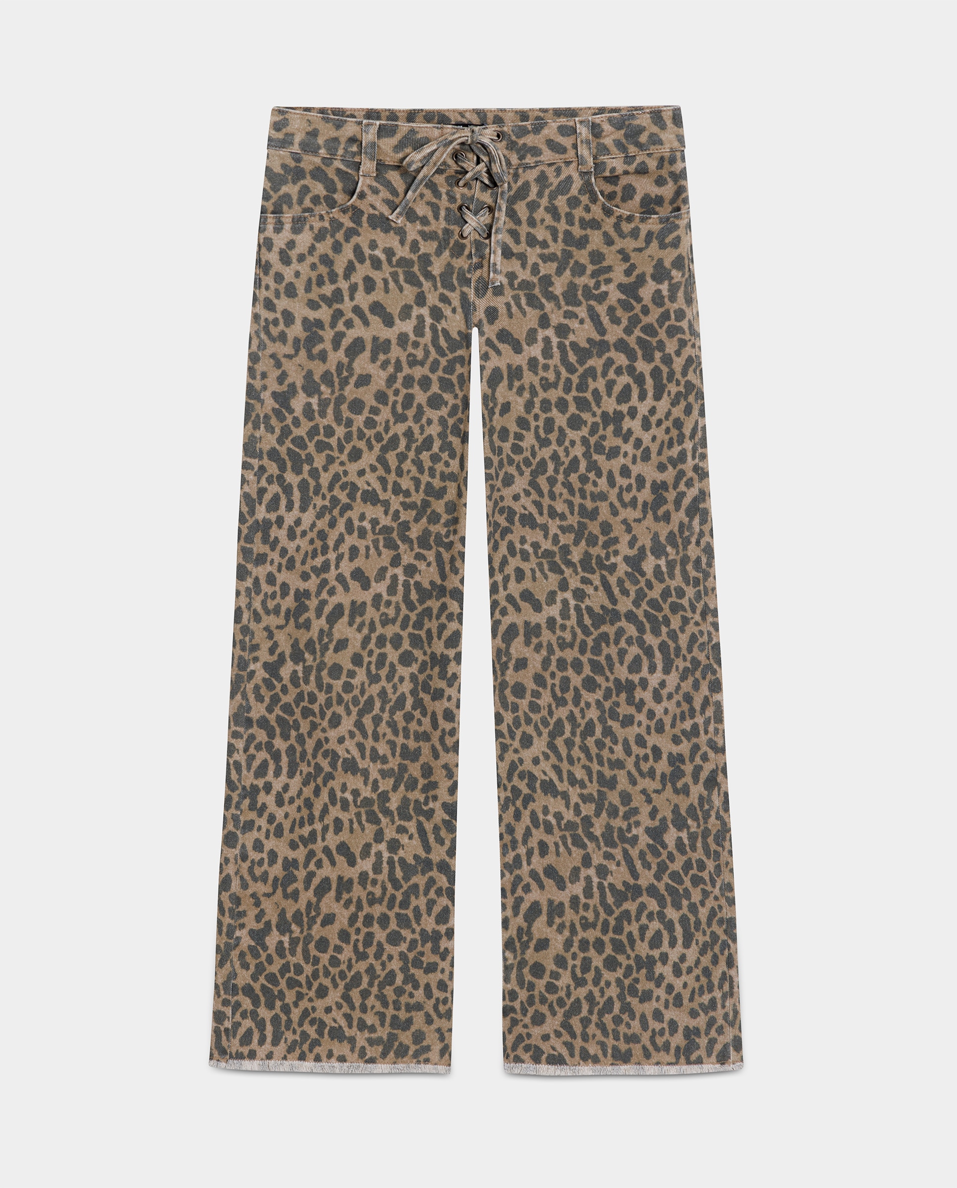 Jeans Wide Leg com Estampado Leopardo Castanho-5