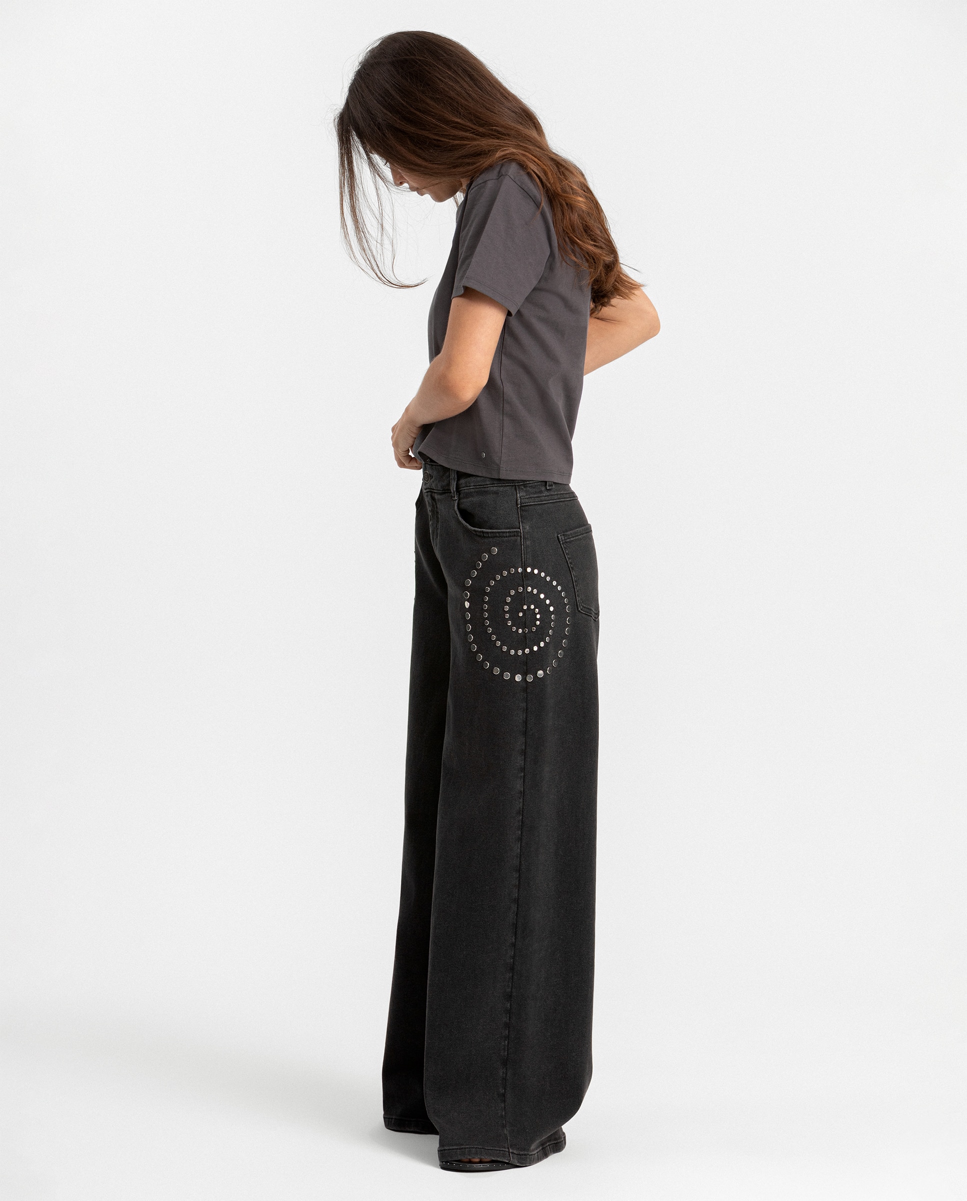 Jeans Largos com Tachas Antracite / Cinzento-2