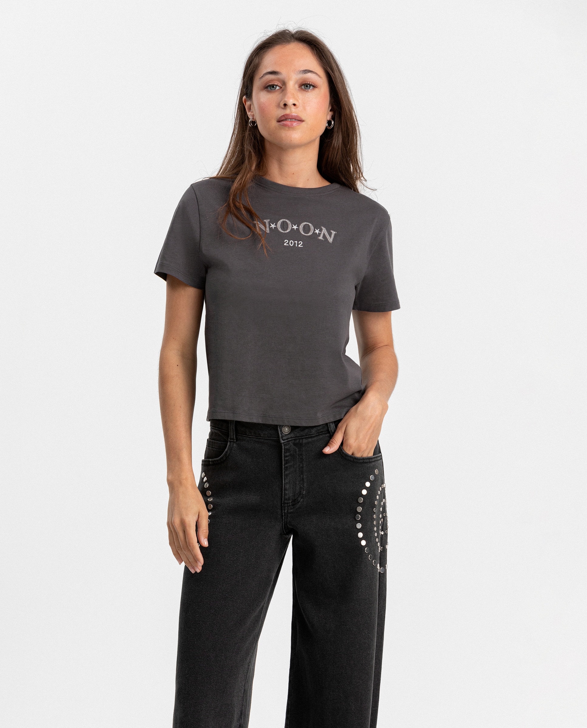 Jeans Largos com Tachas Antracite / Cinzento-4