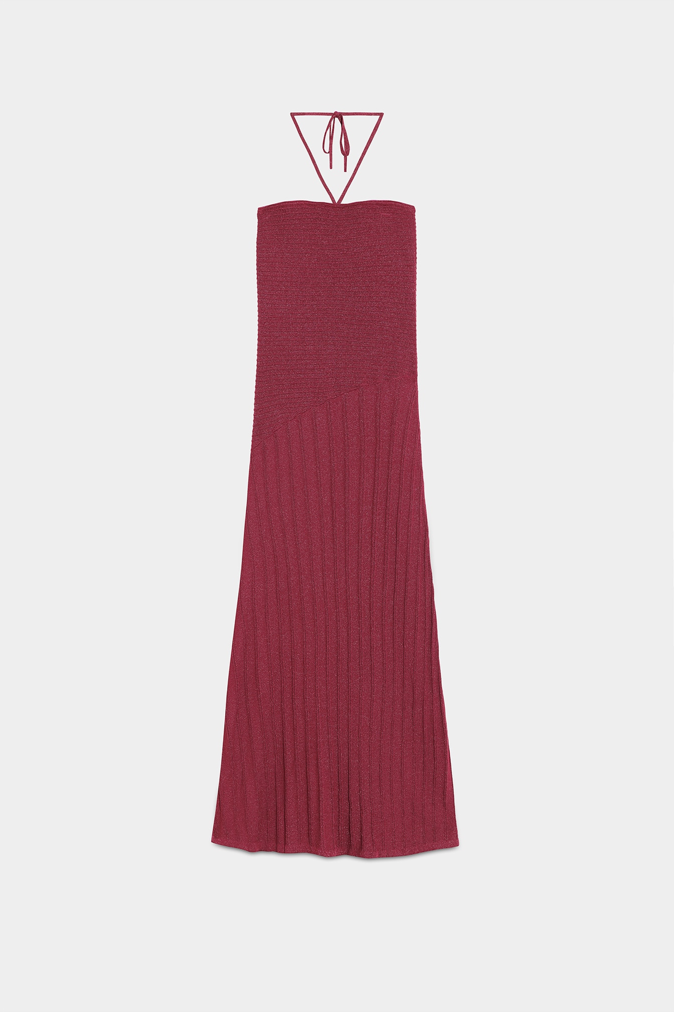 Vestido Midi Assimétrico com Gola Halter Bordeaux-3