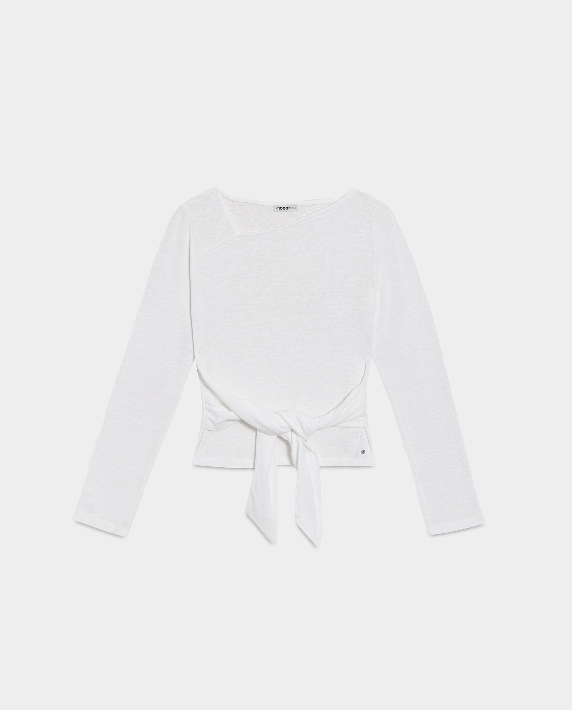 T-shirt com Gola Assimétrica e Laçada Branco-5