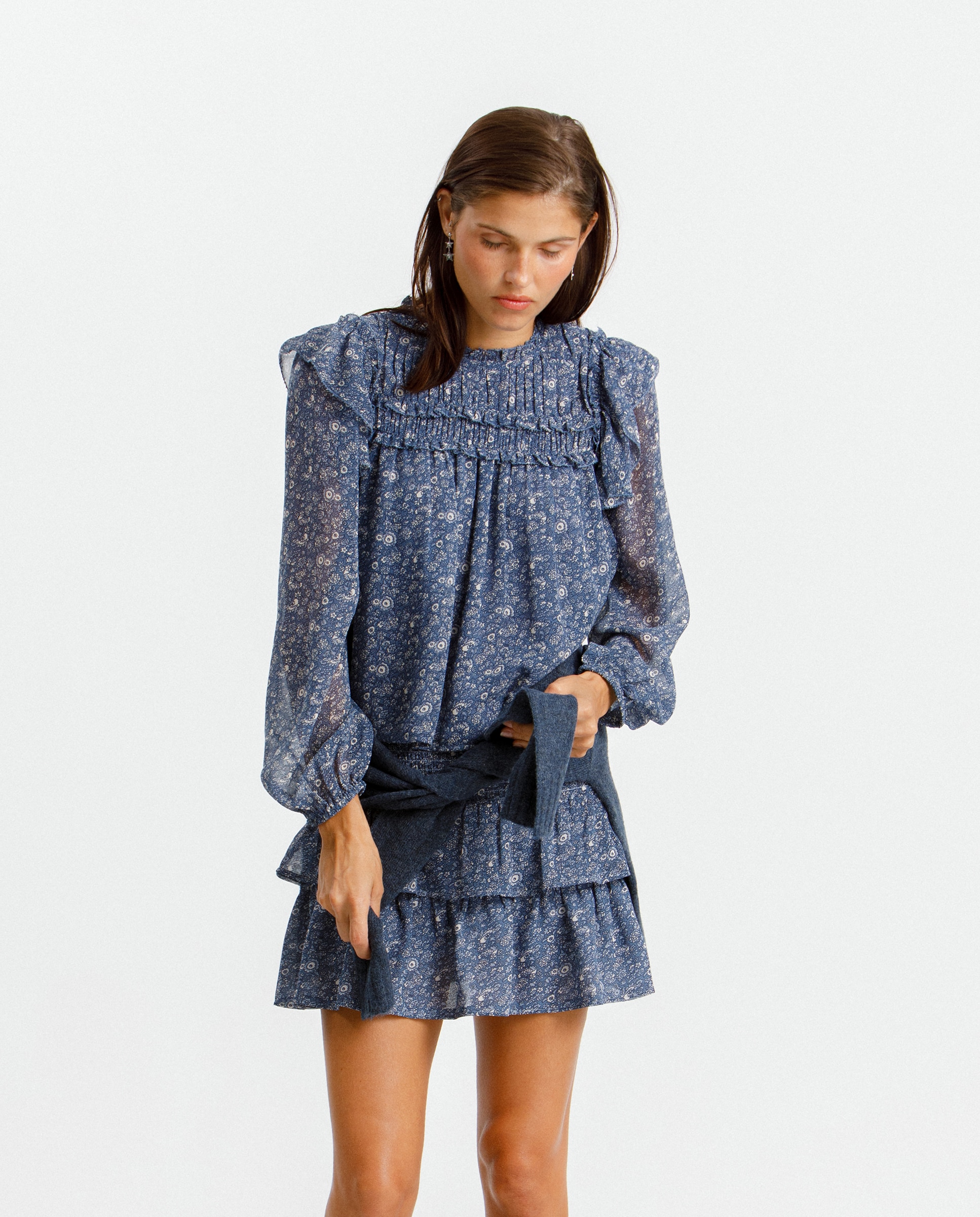 Imagem 1 de Blusa com Folhos Estampada