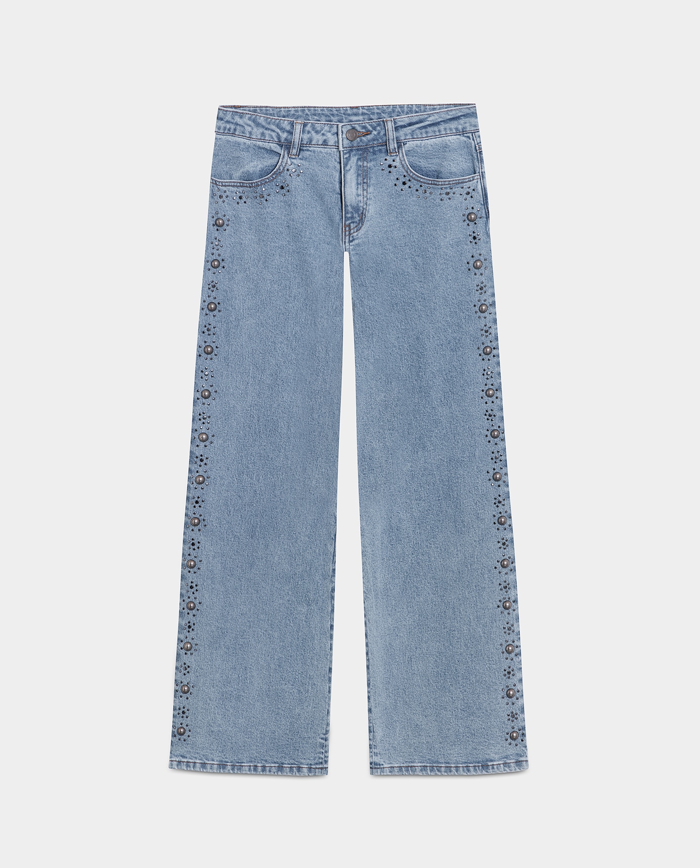 Jeans Low Rise com Tachas Azul-5