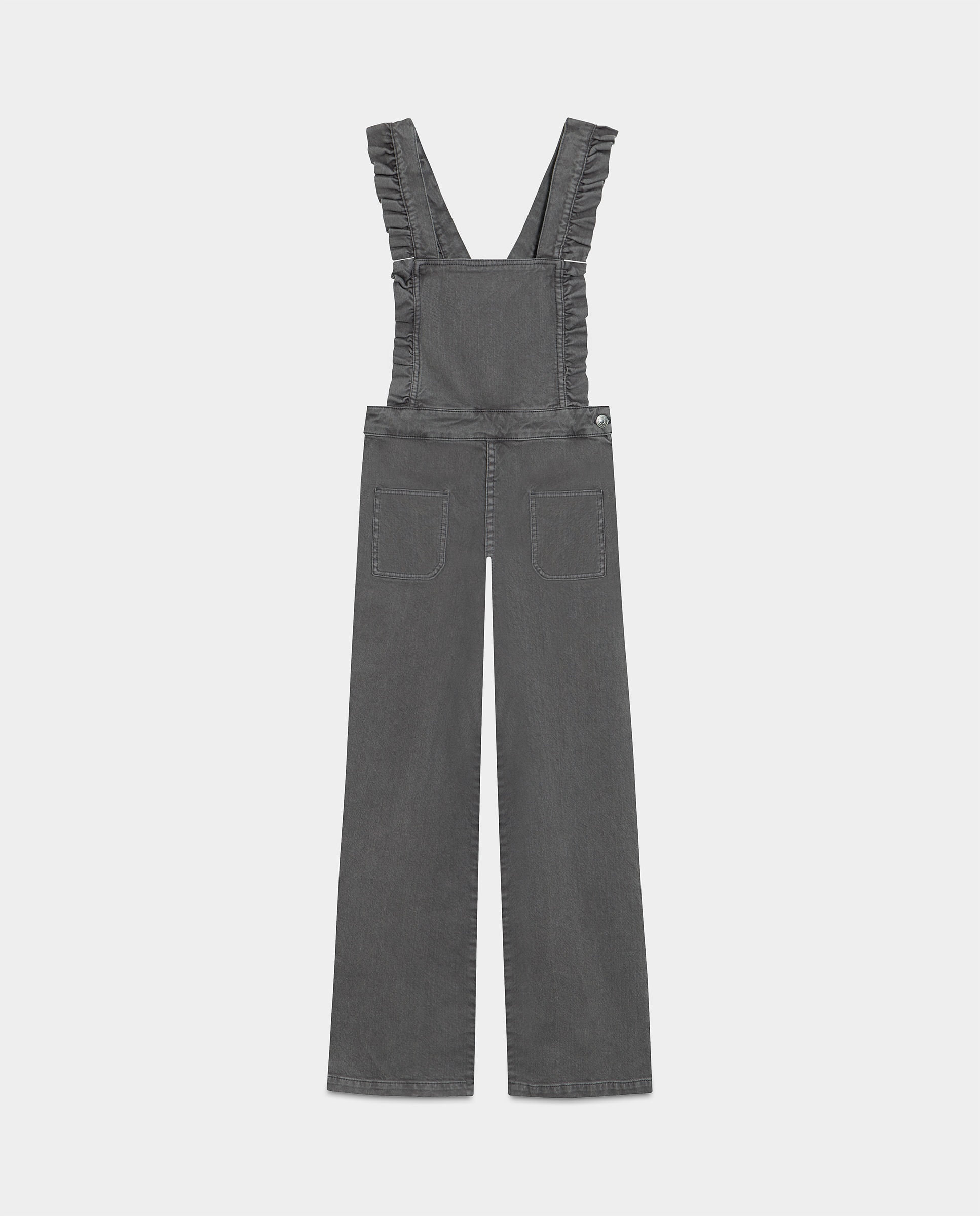 Jardineiras Denim com Folhos Cinzento-5