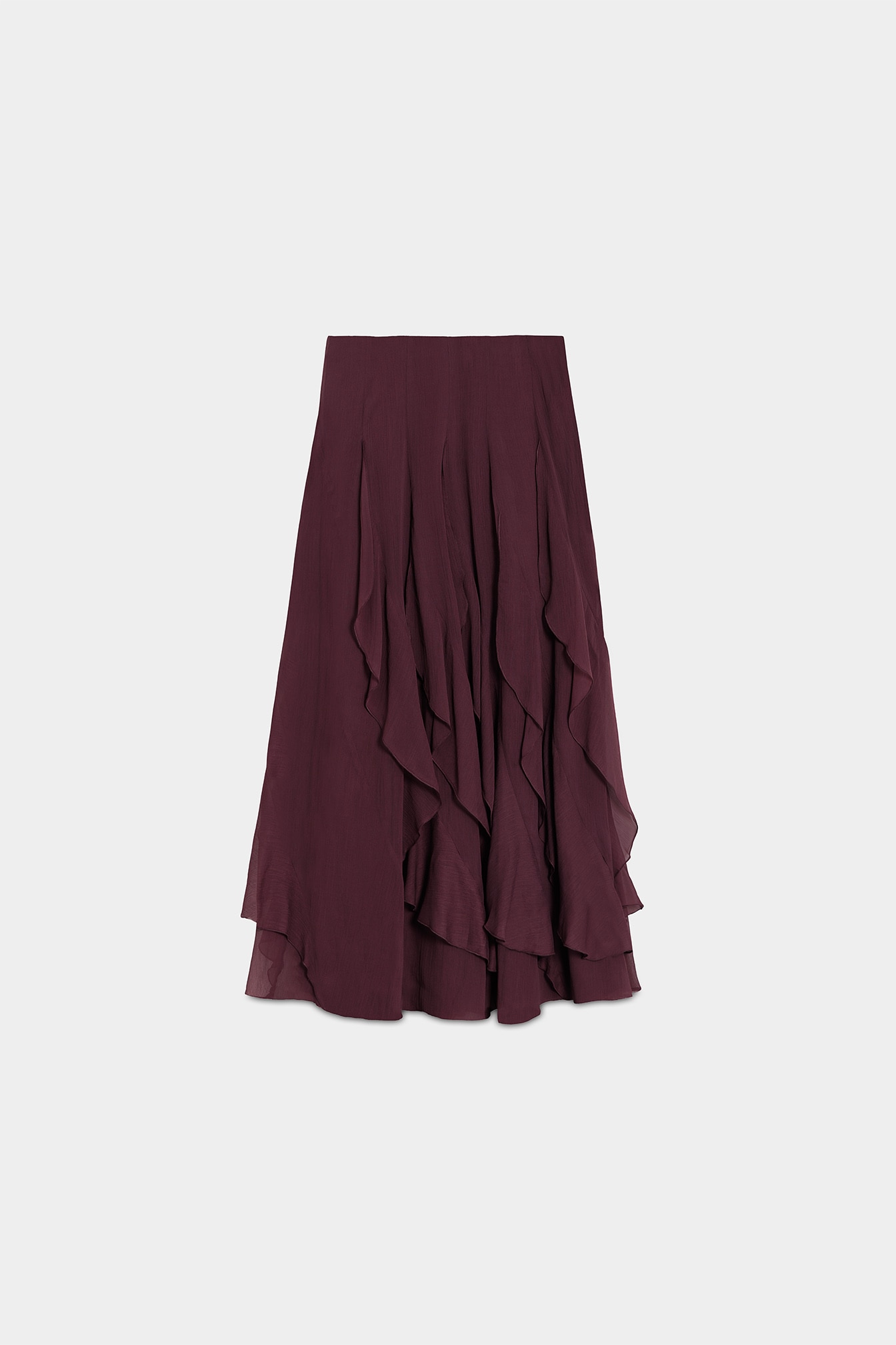 Saia Midi com Folhos Liso Bordeaux-5