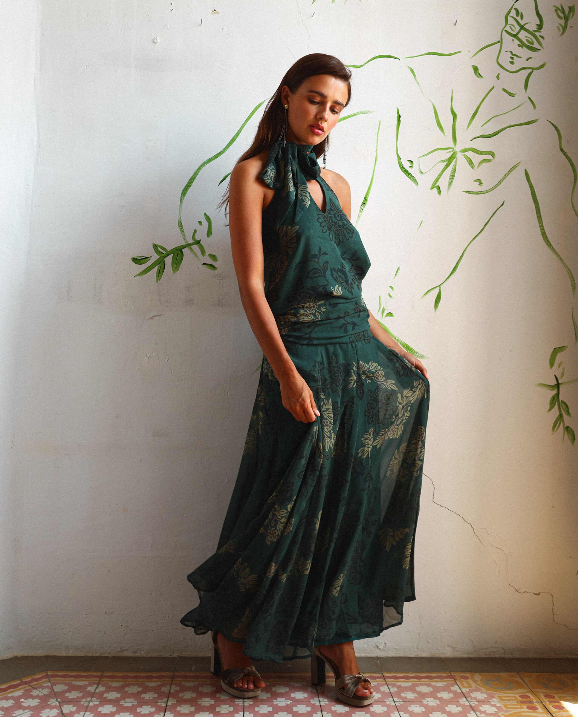 Saia Midi Estampada com Godés Azul-3