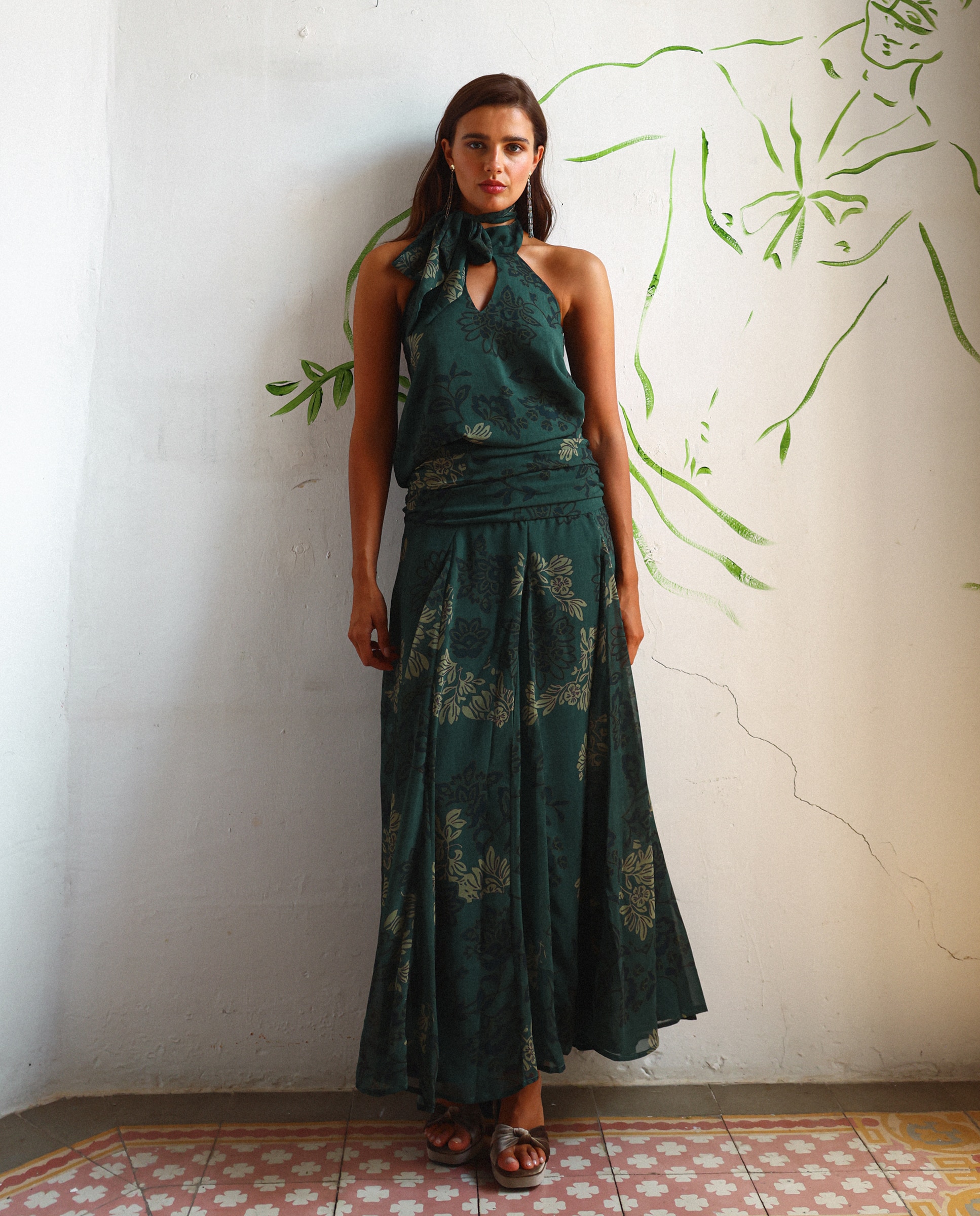 Saia Midi Estampada com Godés Azul-4