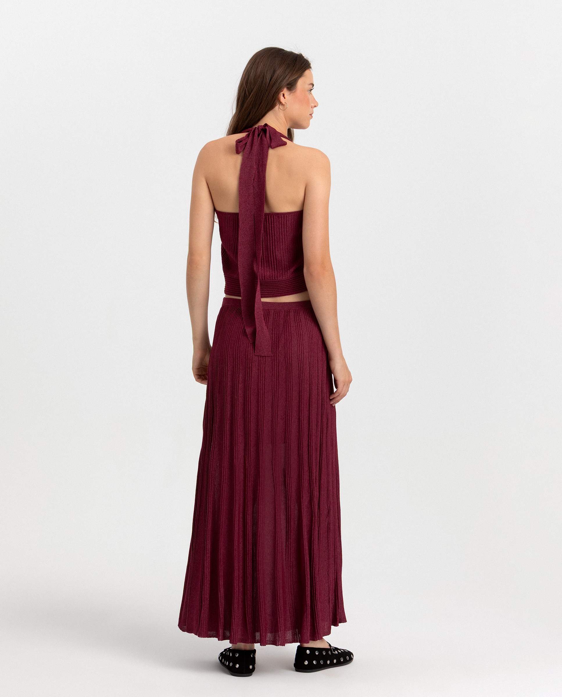 Saia Midi com Detalhe Costuras Bordeaux-2