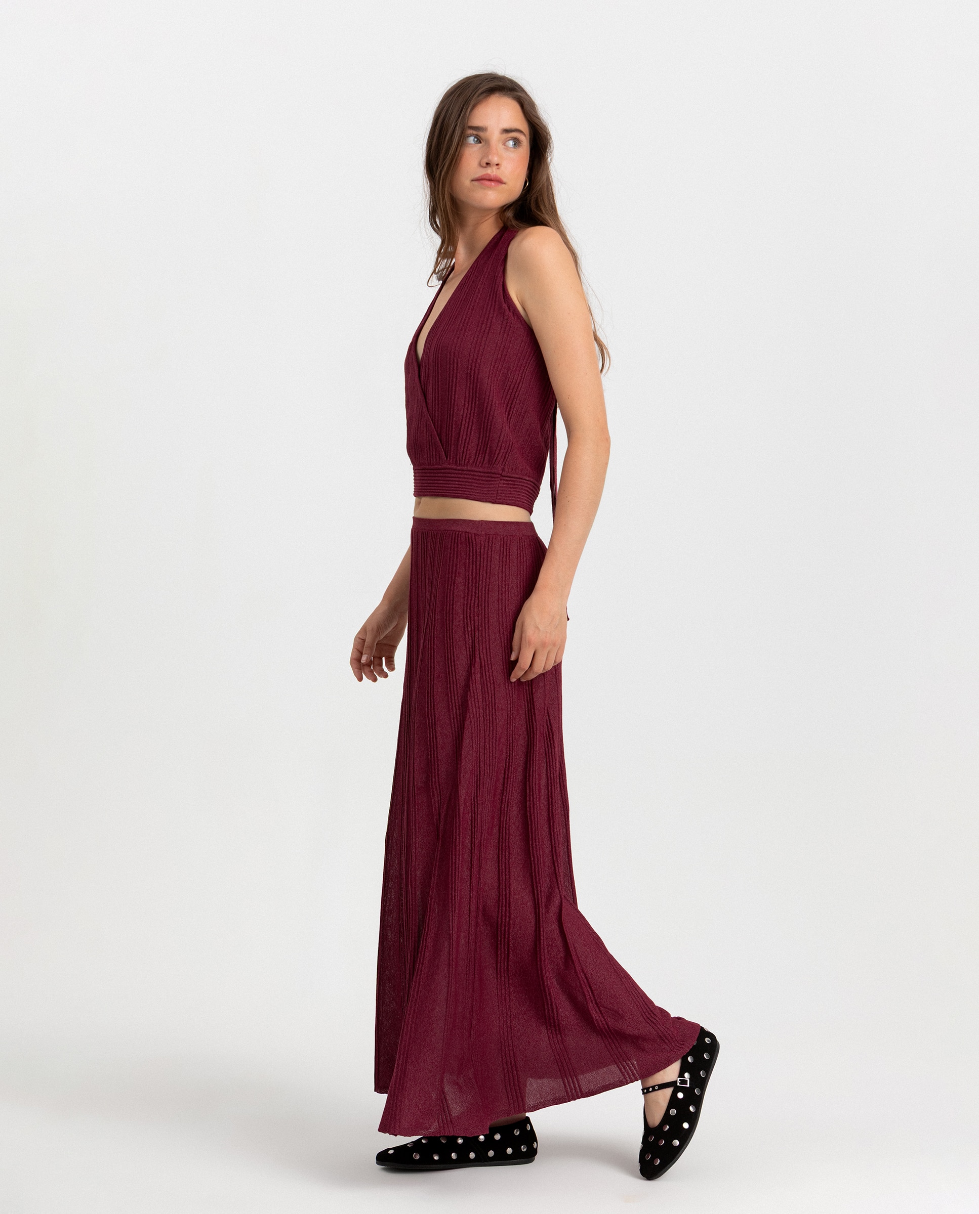 Saia Midi com Detalhe Costuras Bordeaux-3