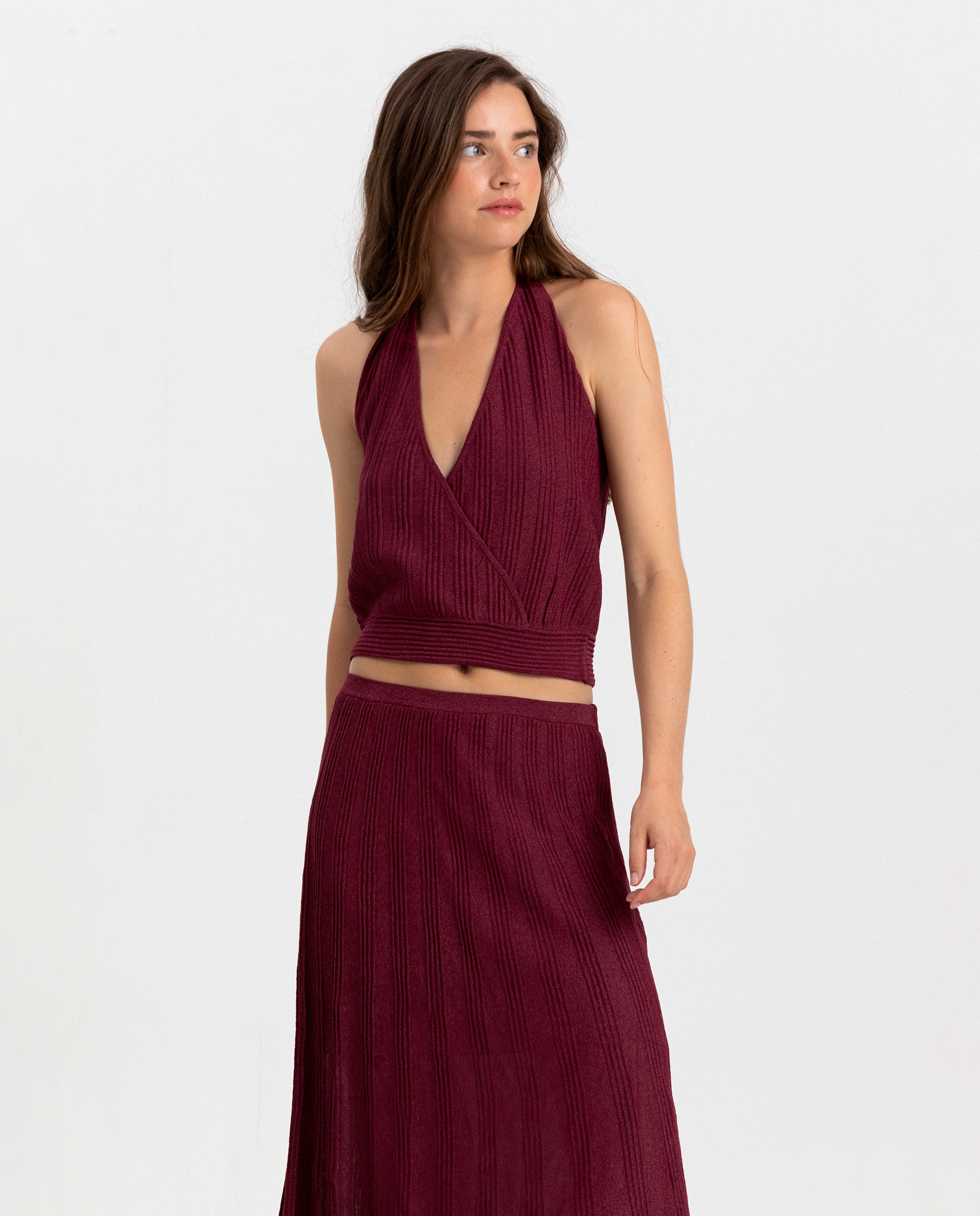 Saia Midi com Detalhe Costuras Bordeaux-4