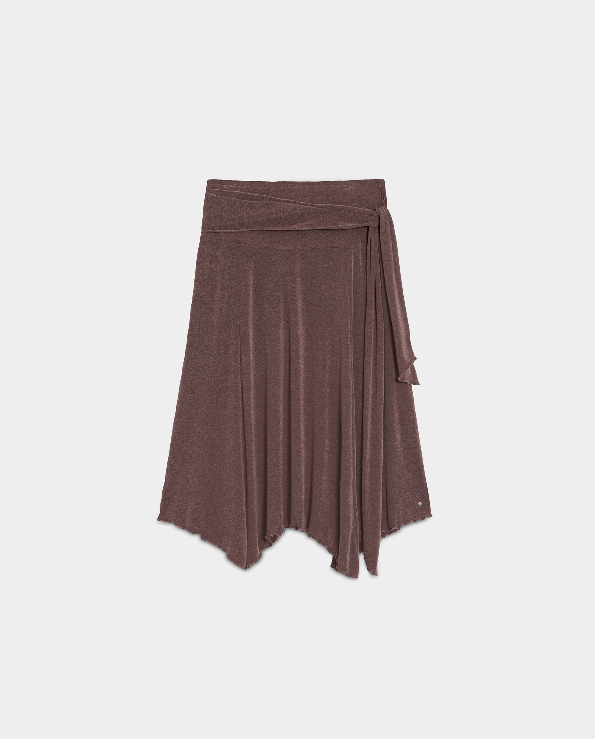 Saia Midi Assimétrica com Fecho de Laçada Castanho-5