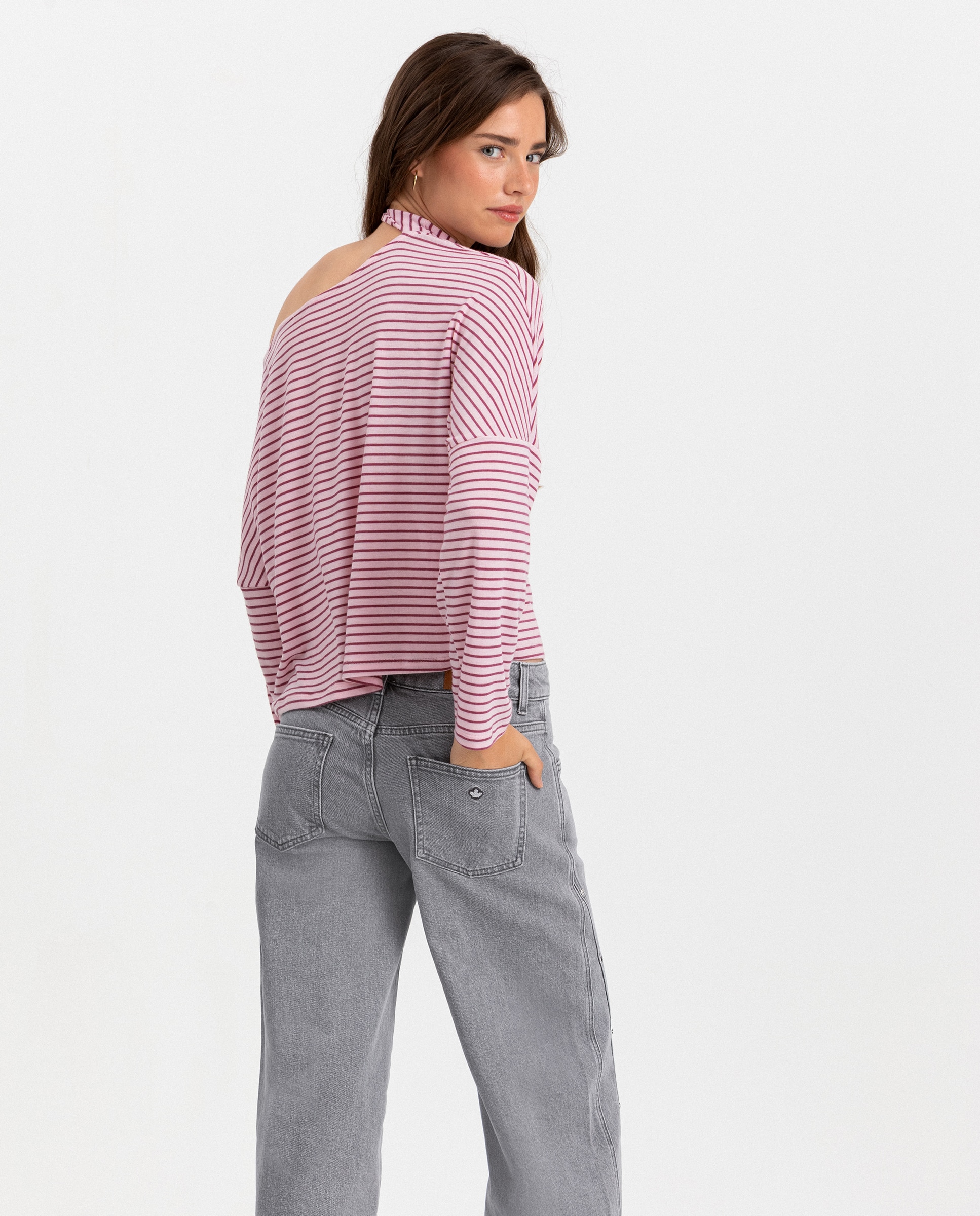 Jeans Wide Leg com Abertura Cinzento-2