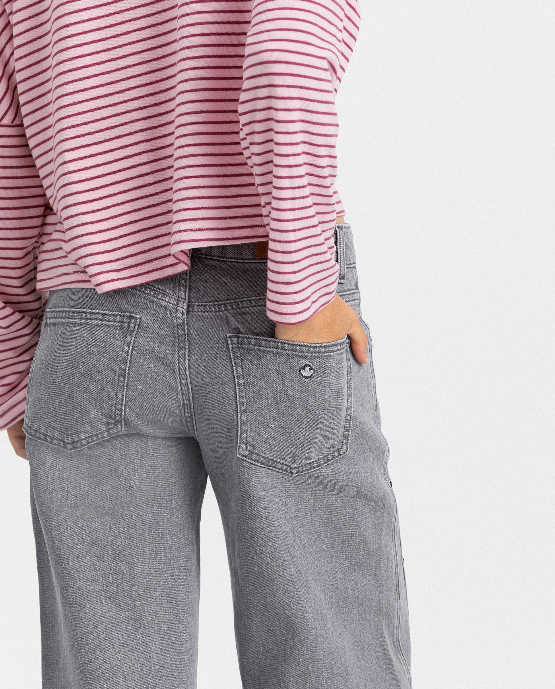 Jeans Wide Leg com Abertura Cinzento-4