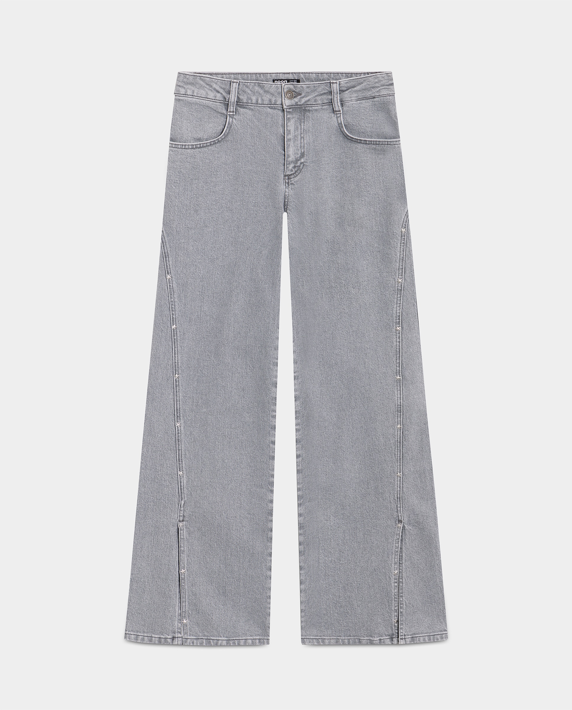Jeans Wide Leg com Abertura Cinzento-5