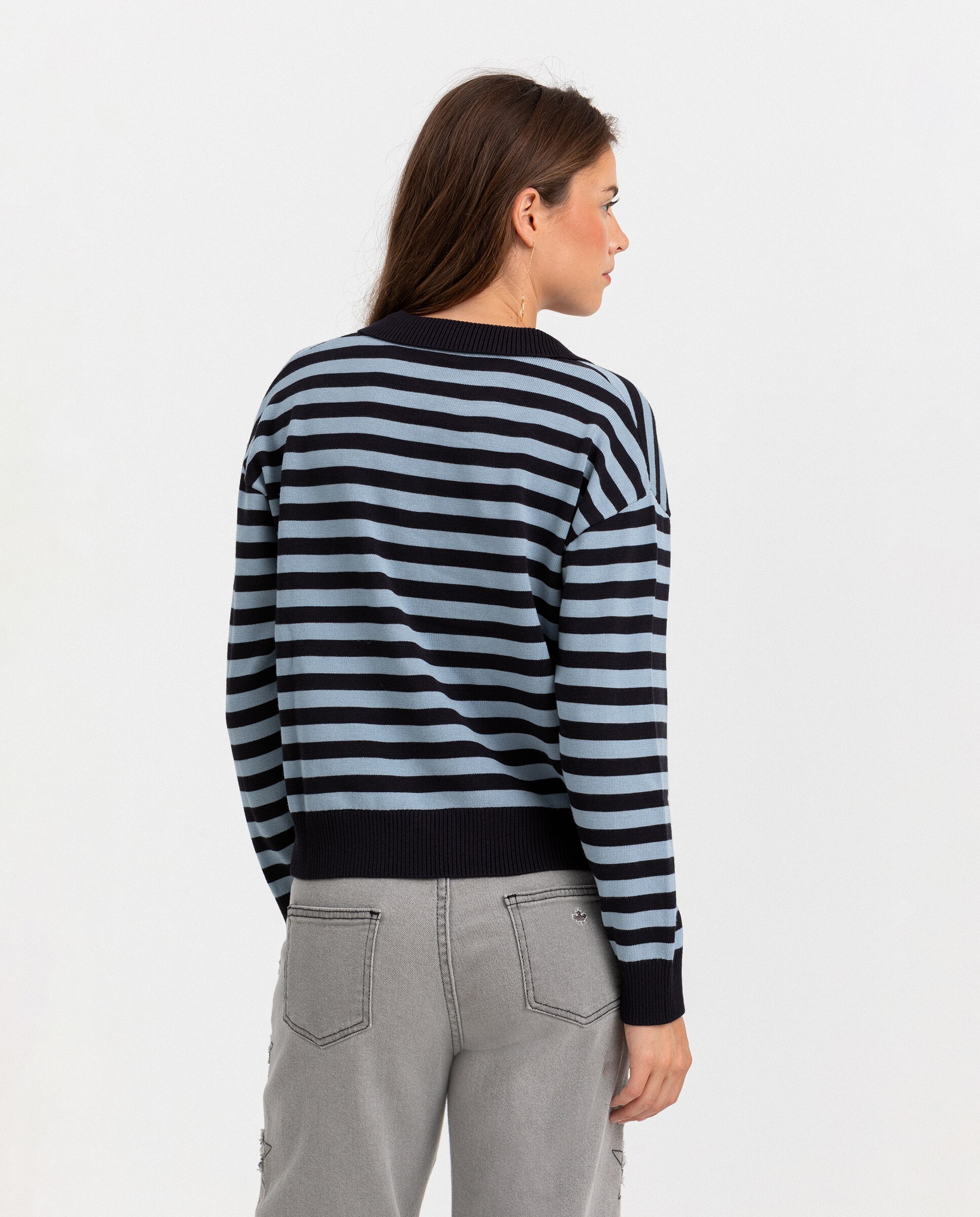 Camisola Às Riscas com Gola Polo Azul-2