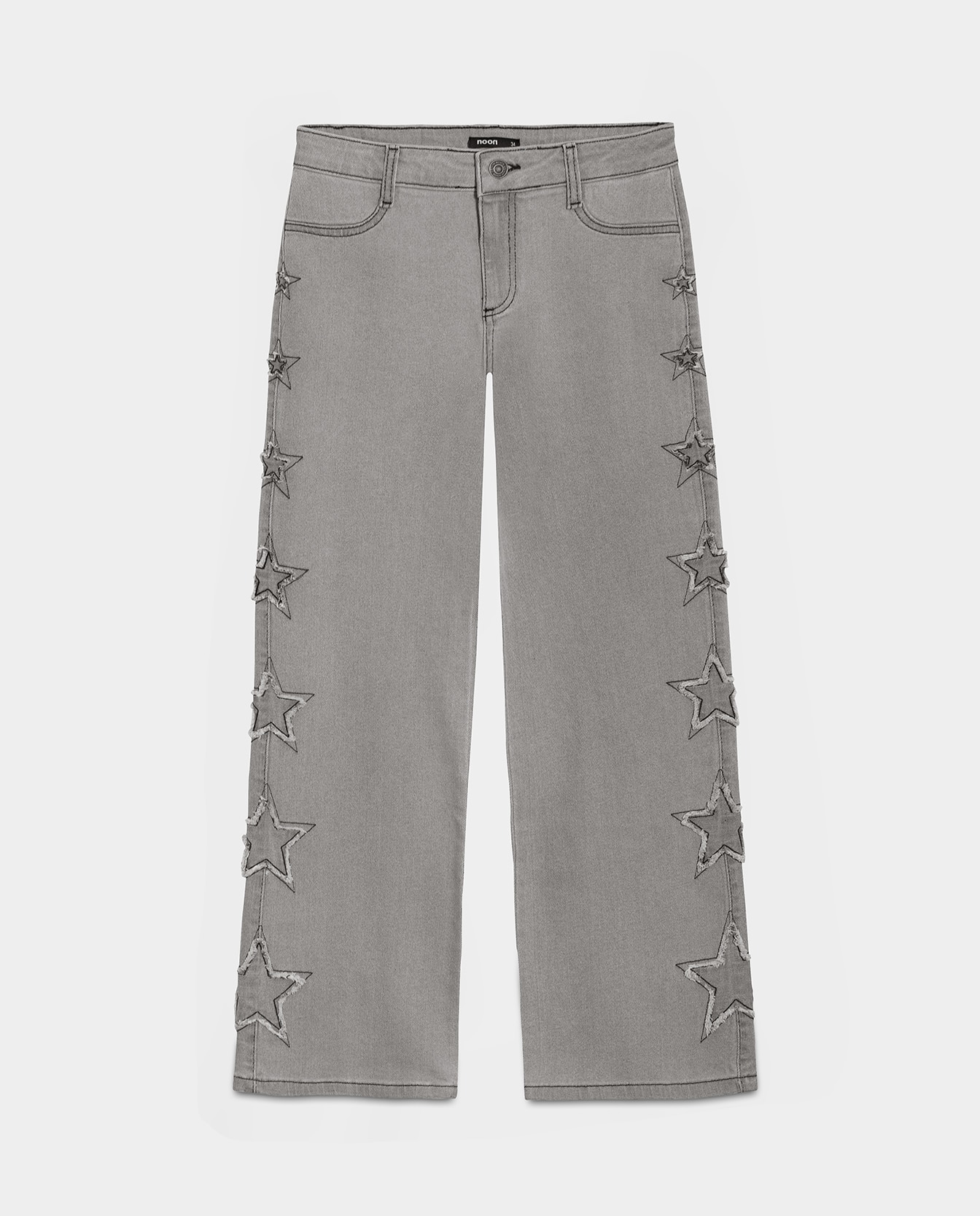 Jeans com Corte a Direito com Estrelas Lateral Cinzento-5