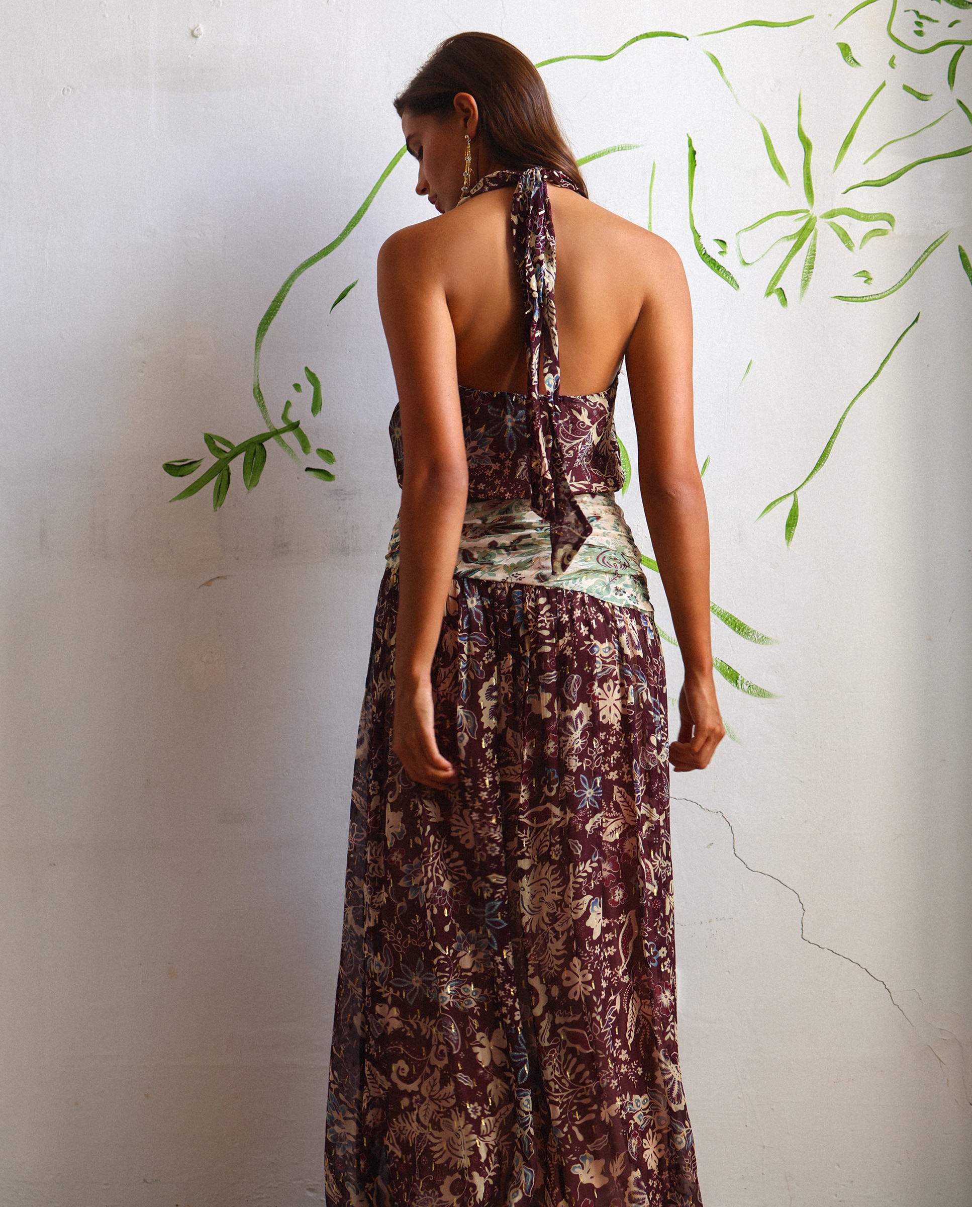 Vestido Midi Gola Halter Bordeaux-2