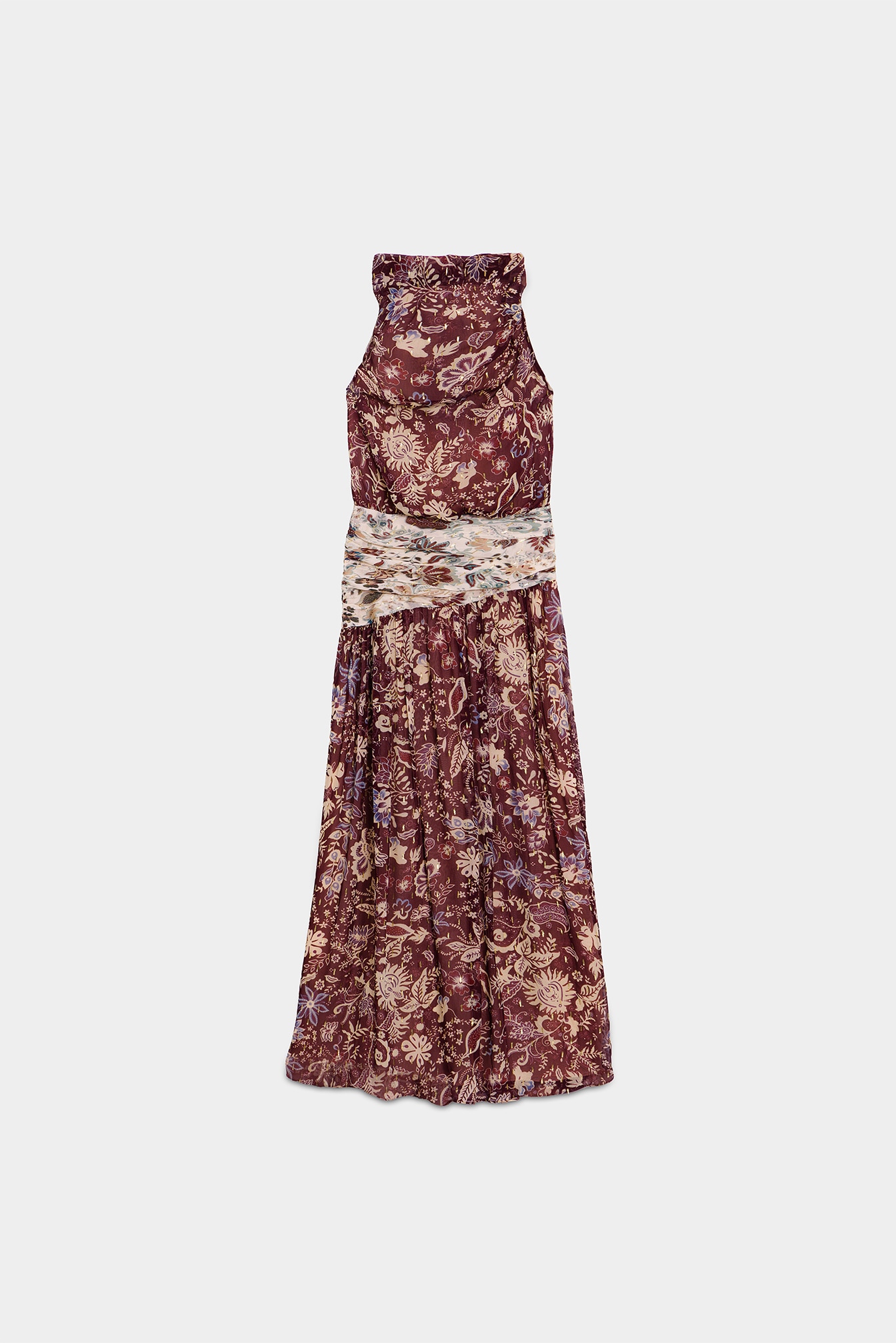 Vestido Midi Gola Halter Bordeaux-5