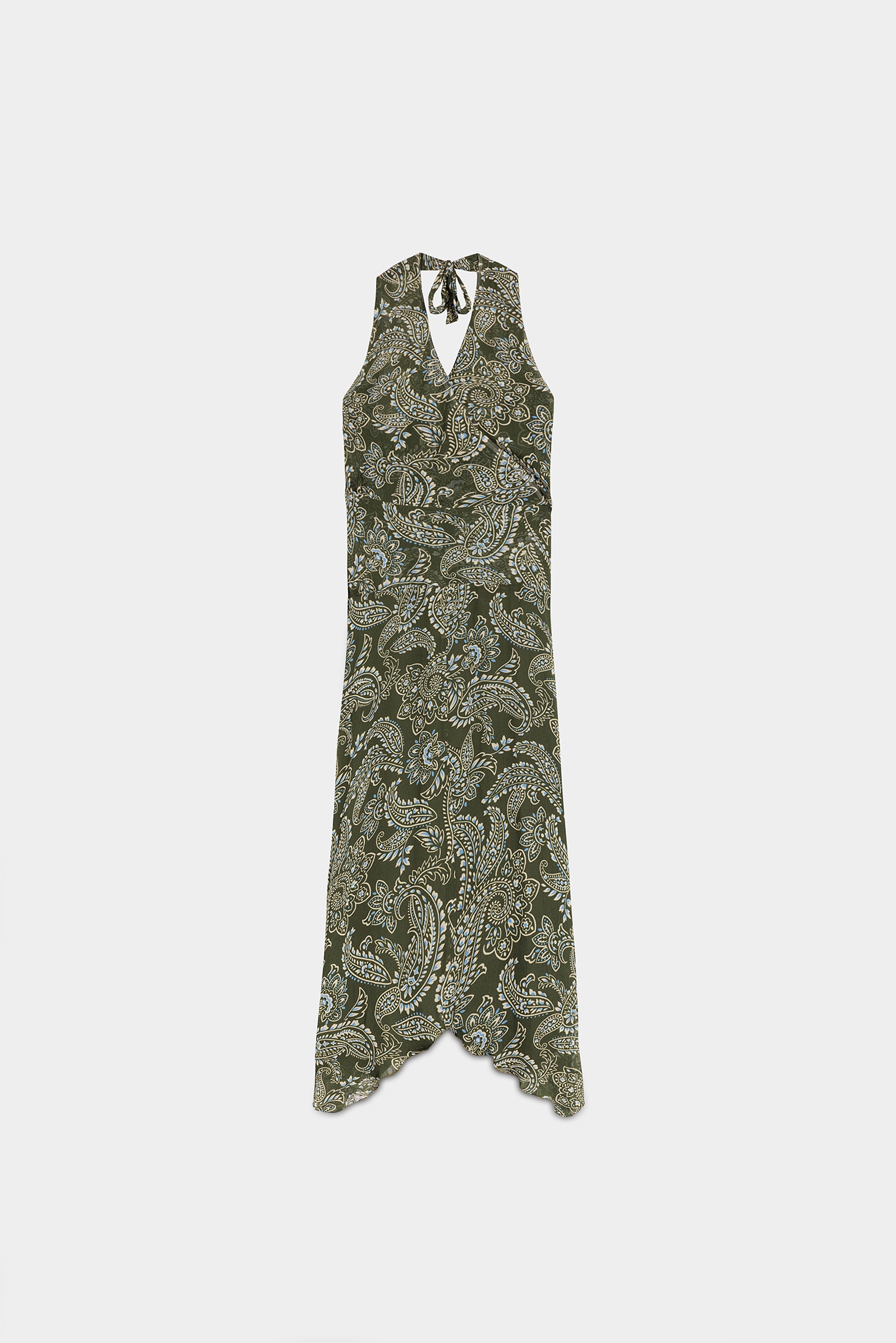 Vestido Midi Halter Estampado Verde-5