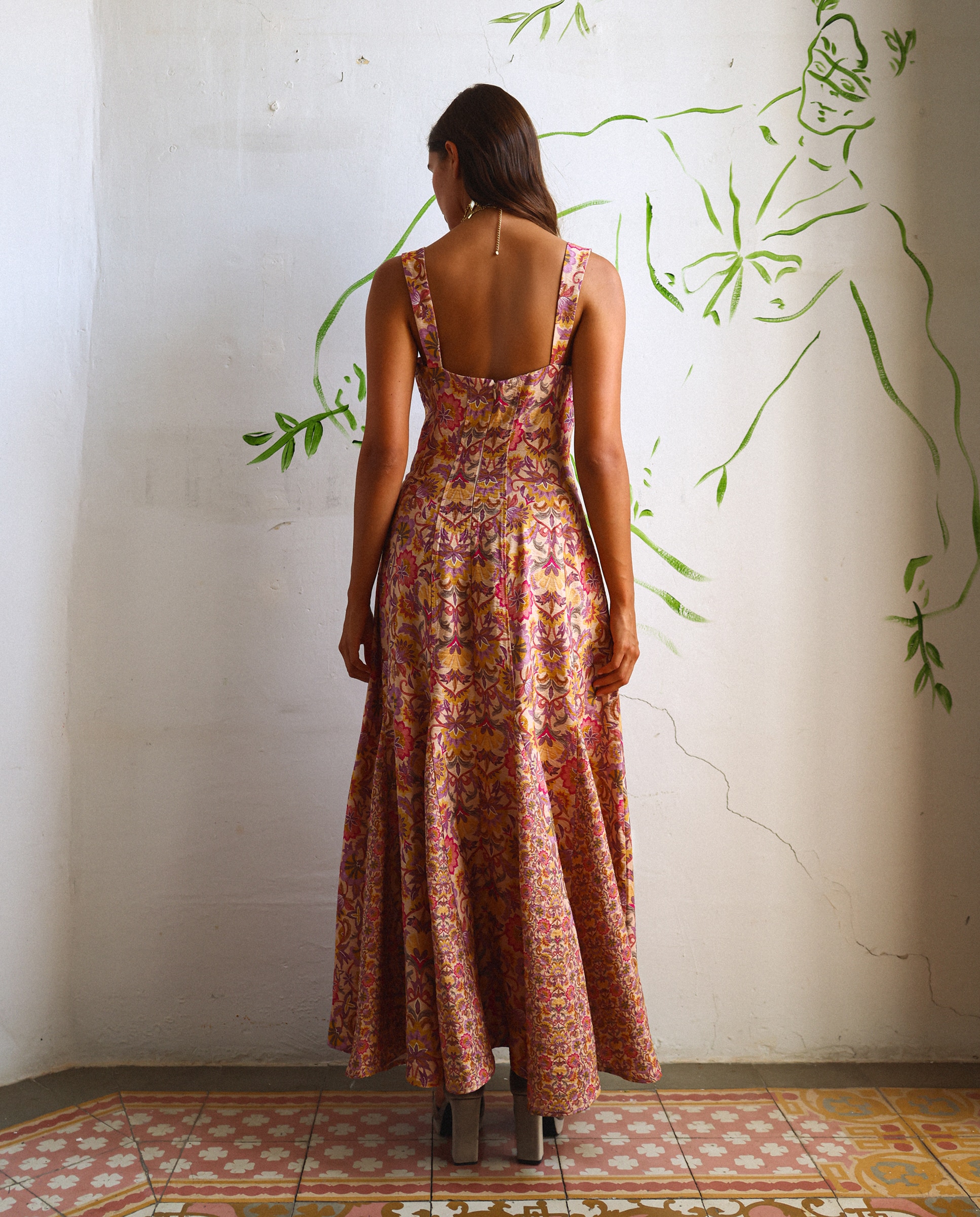 Vestido Midi Estampado com Godés Rosa-2