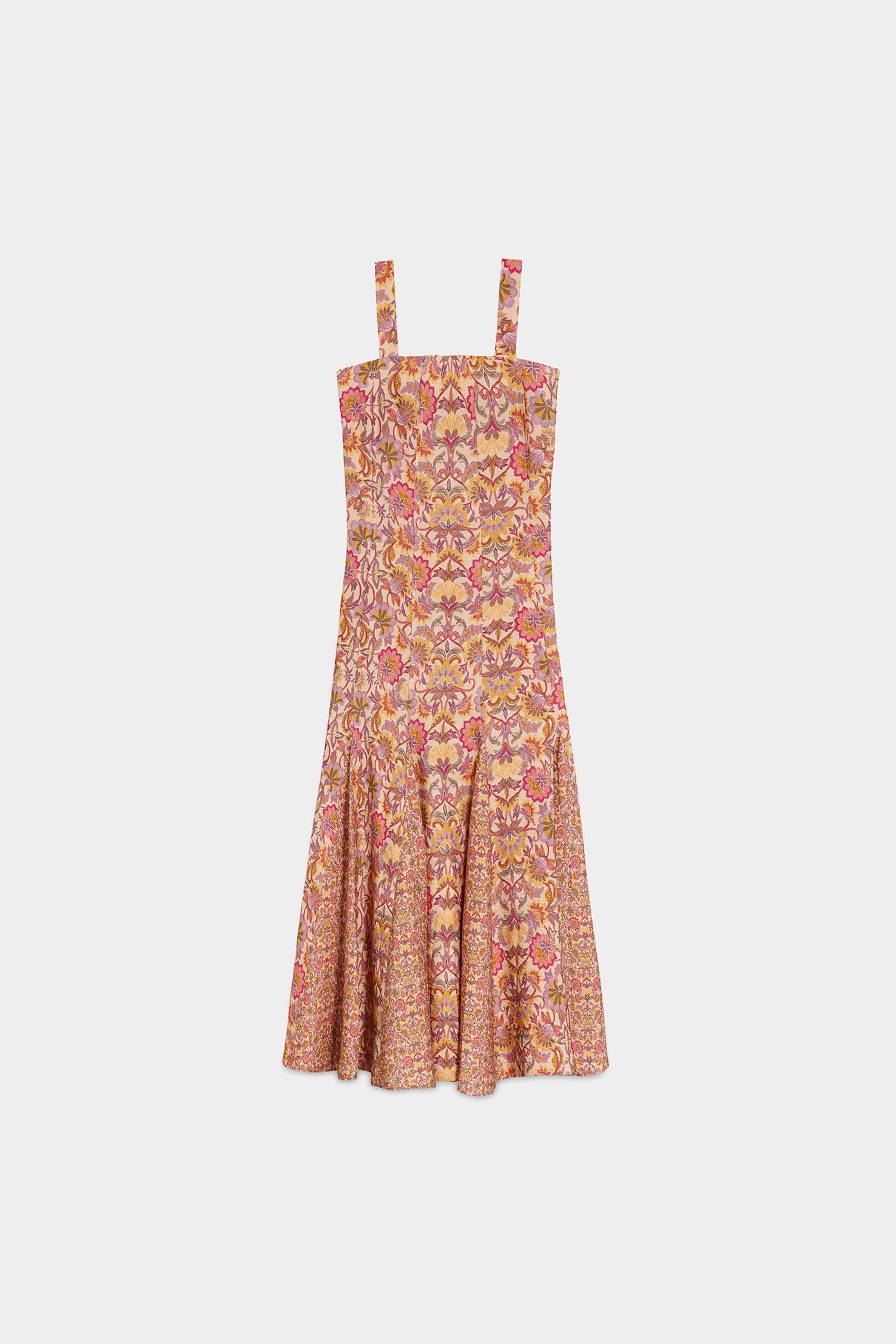 Vestido Midi Estampado com Godés Rosa-5