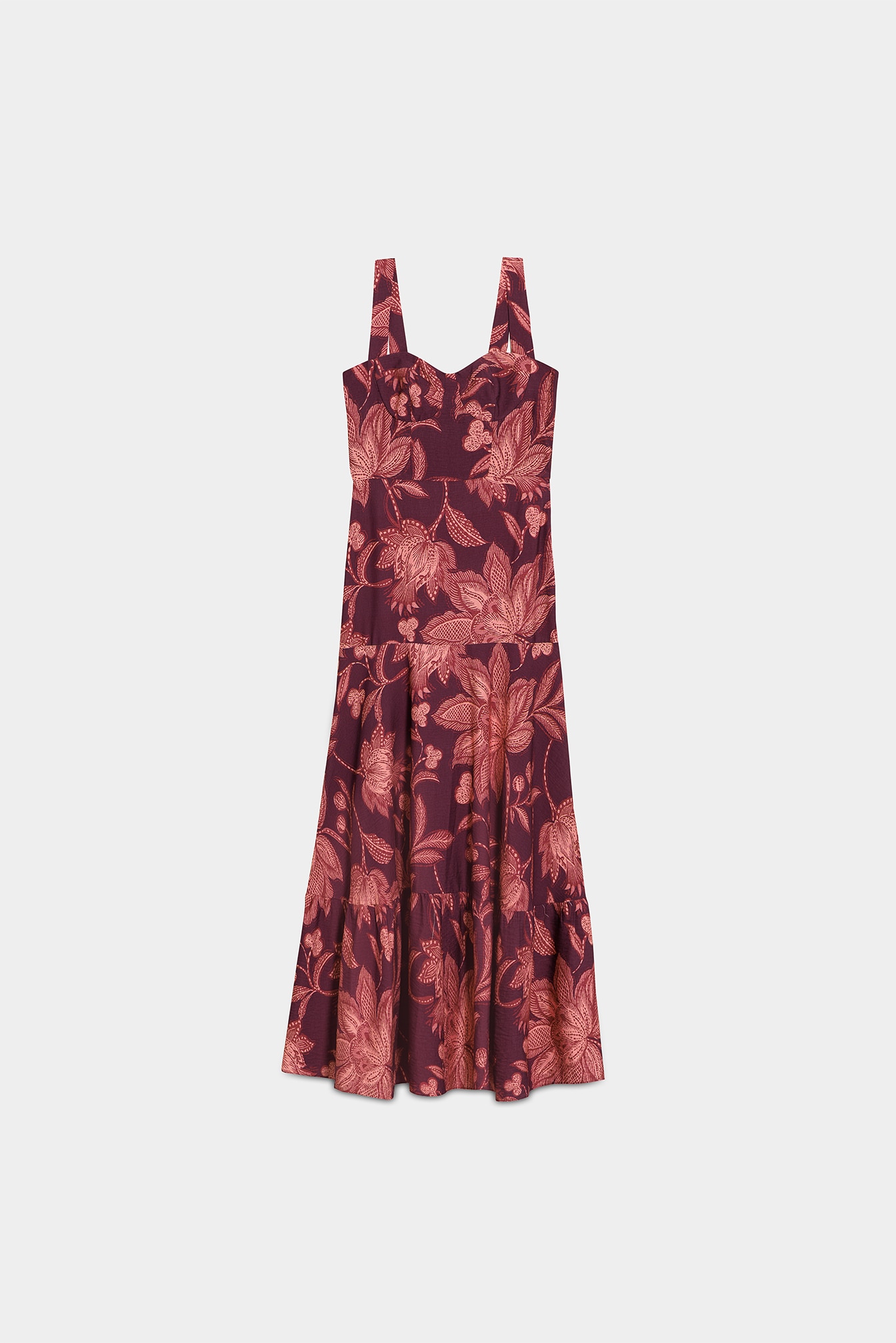 Vestido Midi sem Mangas com Folhos Bordeaux-5