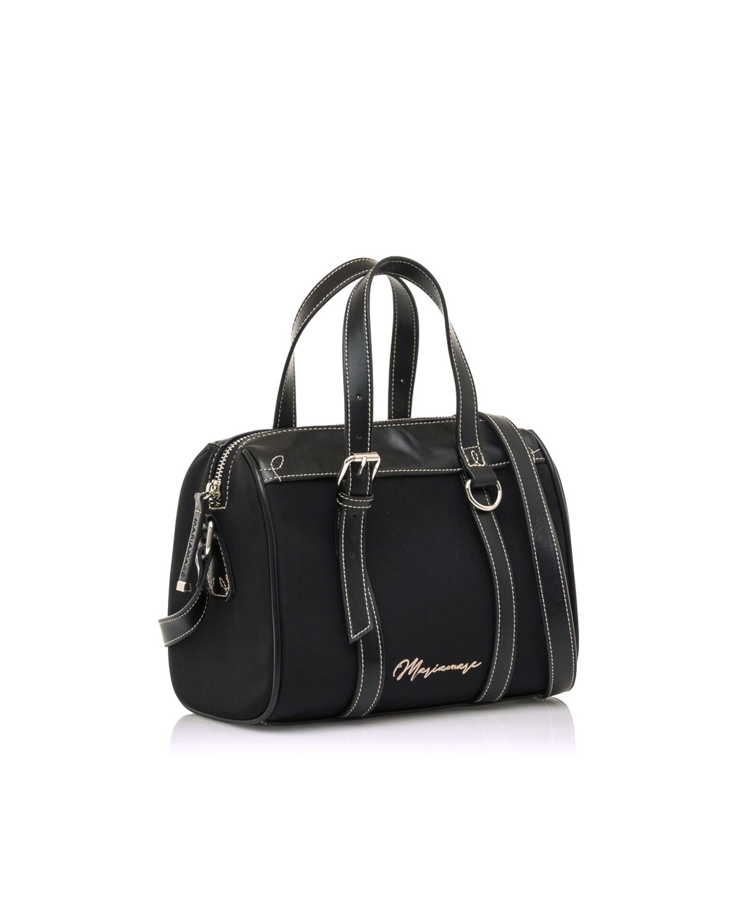 Mala de mão cor preto combinação de couro e nylon Preto-3
