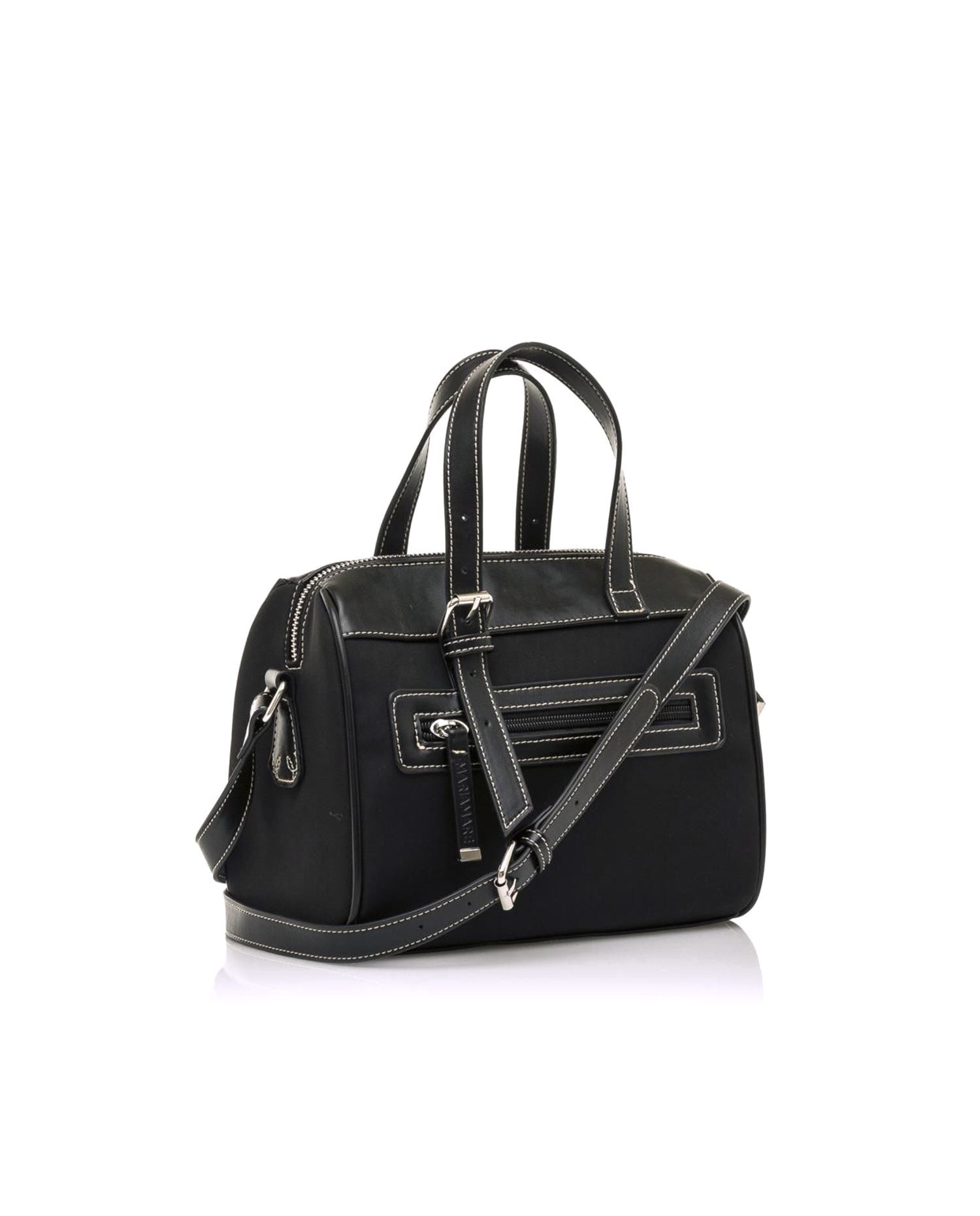 Mala de mão cor preto combinação de couro e nylon Preto-4
