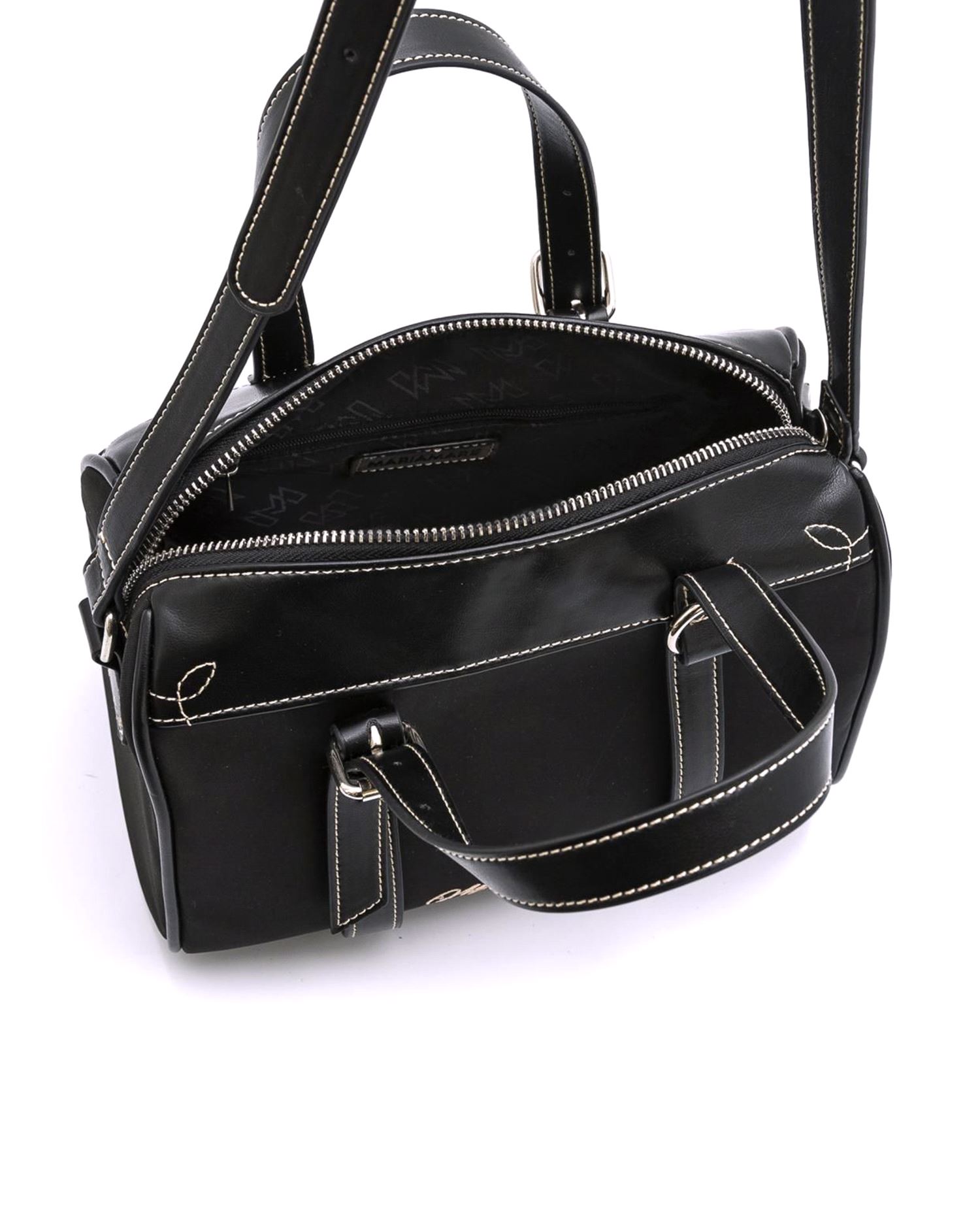 Mala de mão cor preto combinação de couro e nylon Preto-2
