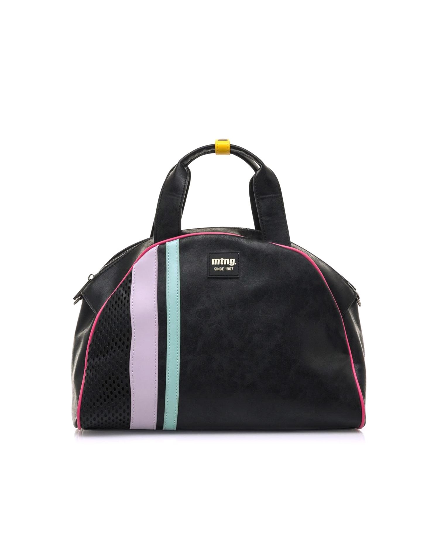 Imagem 0 de Saco de ombro preto com detalhes de alças roxas e verdes