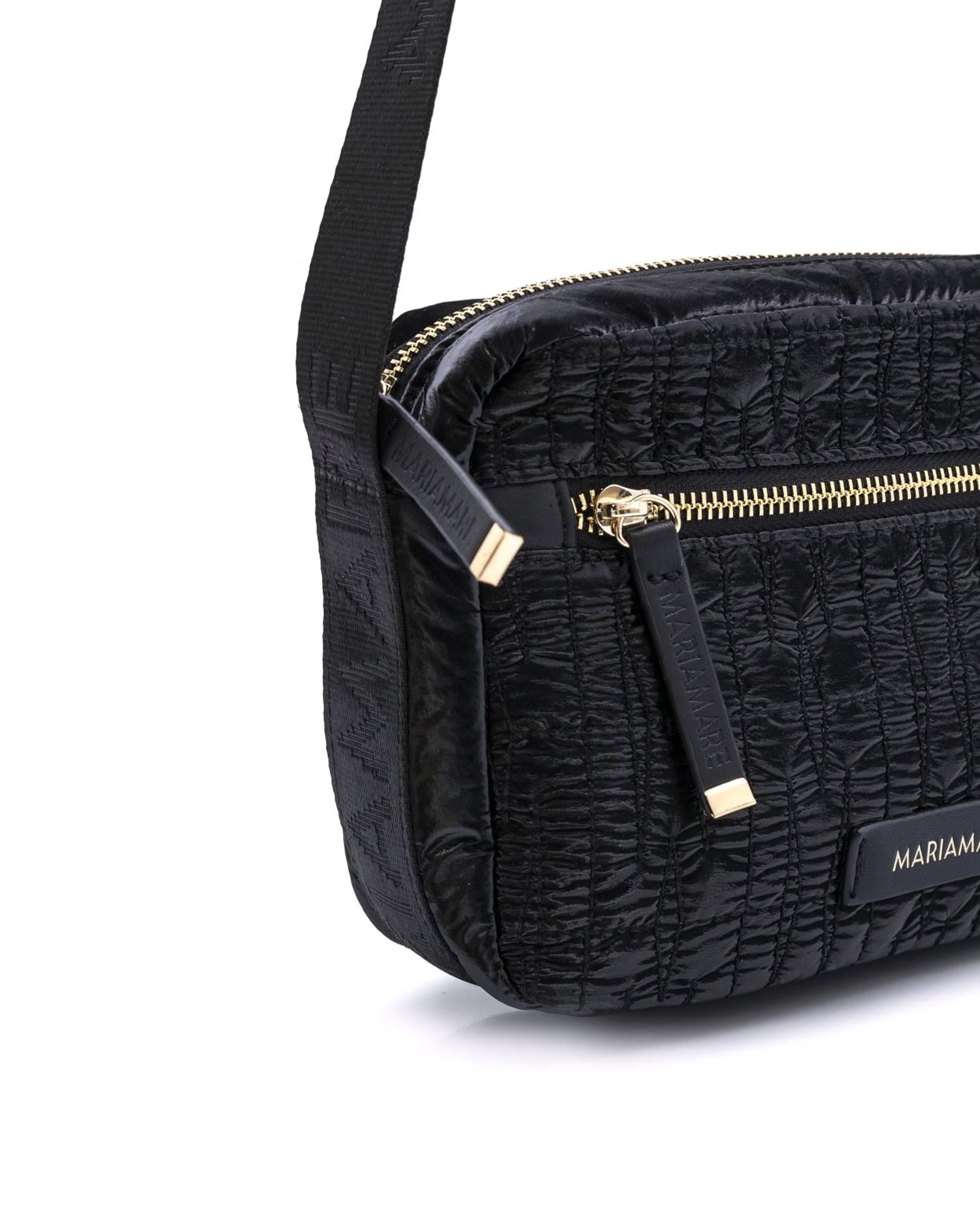 Saco de ombro feminino em preto com tecido acolchoado e fecho dourado Preto-2