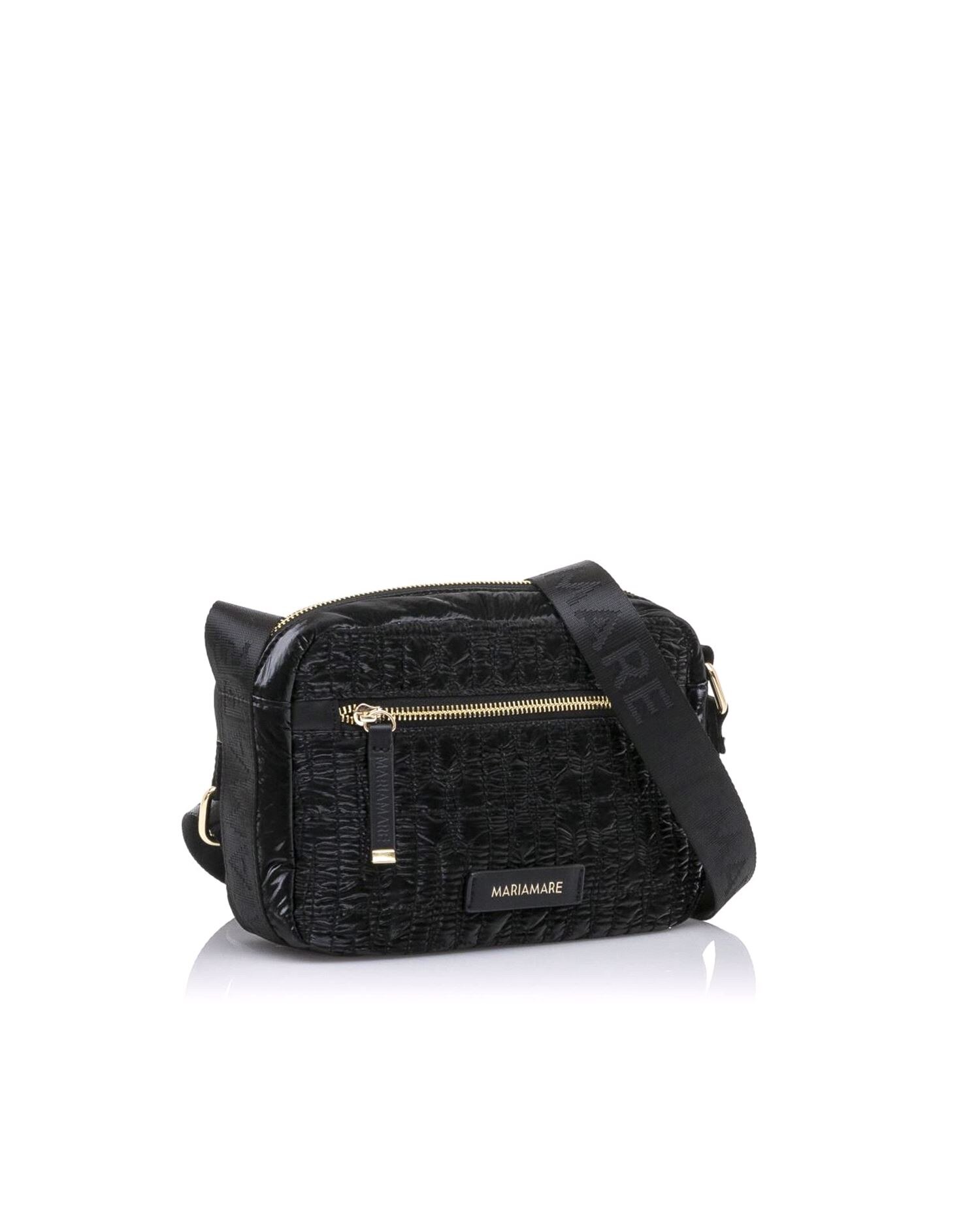 Saco de ombro feminino em preto com tecido acolchoado e fecho dourado Preto-5