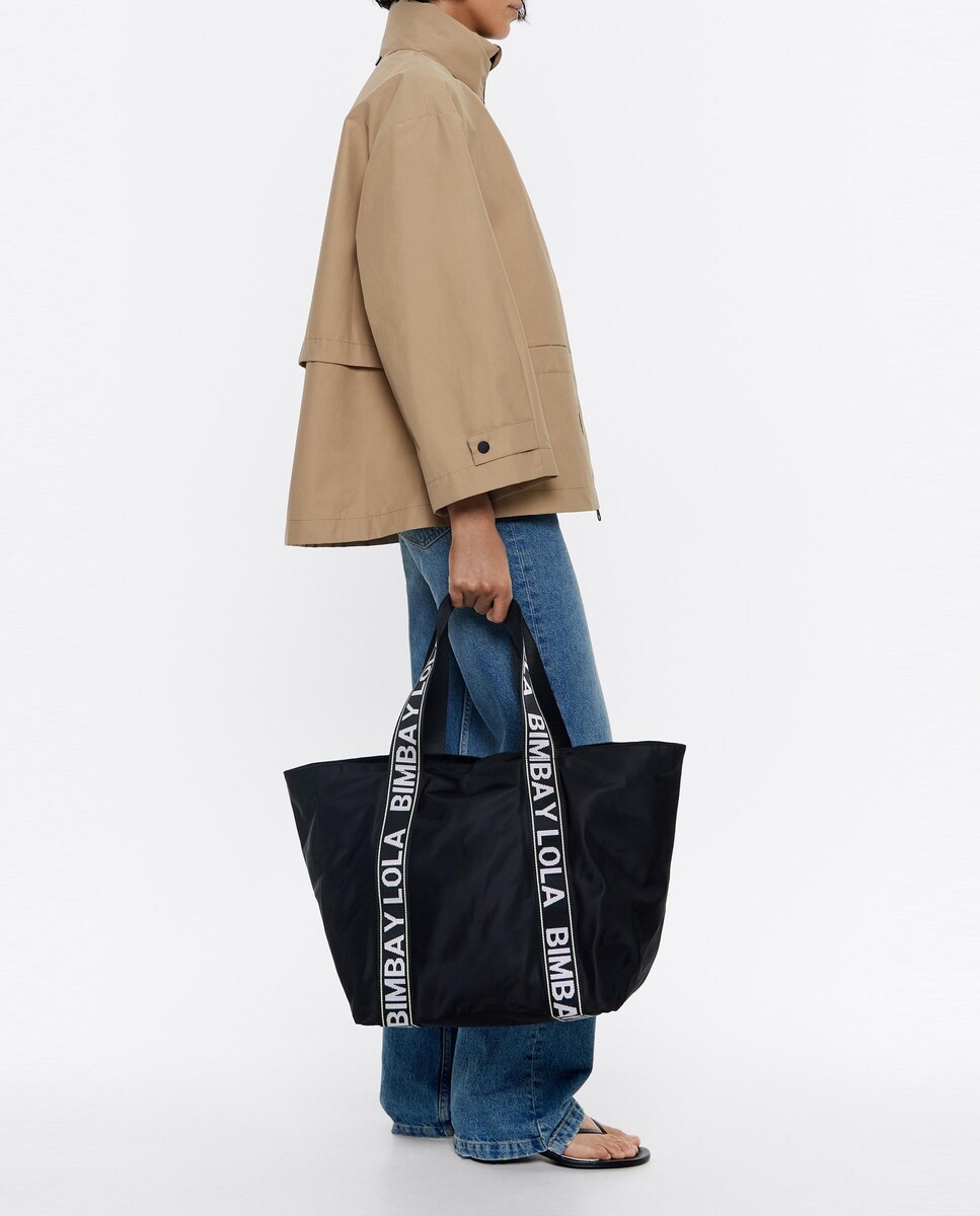 Mala de Ombro de Nylon em Preto Preto-2