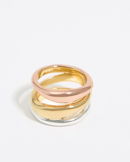 Imagem 0 de Anel Três Tiras com Textura Tricolor