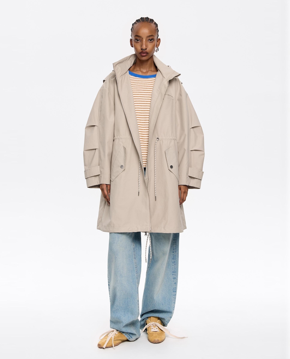 Gabardine Linha A com Capuz Cinzento-1
