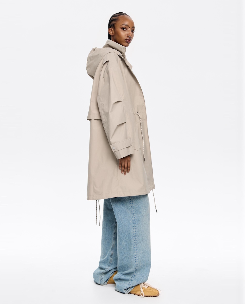 Gabardine Linha A com Capuz Cinzento-2